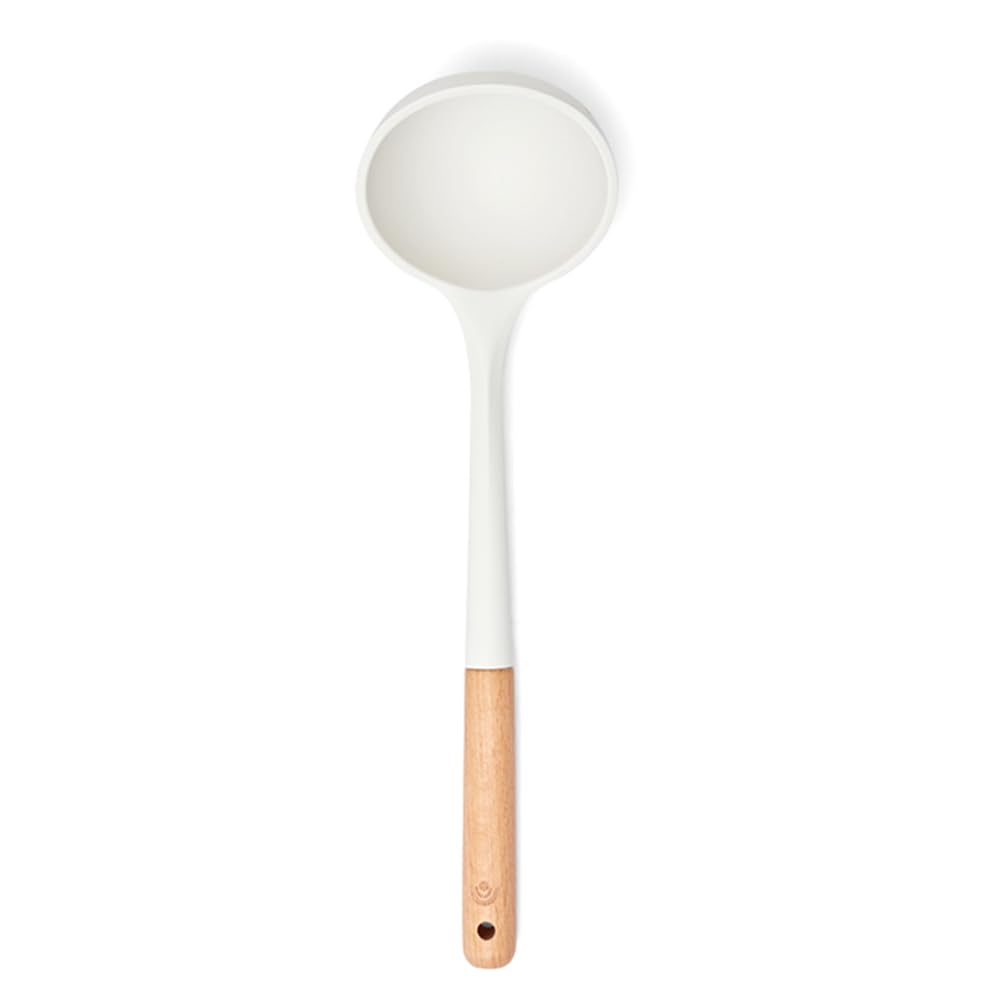 ملاقه سوپ پریمیوم یام آسیا انگلستان با دسته چوب راش و سیلیکون درجه یک (سفید یخی)