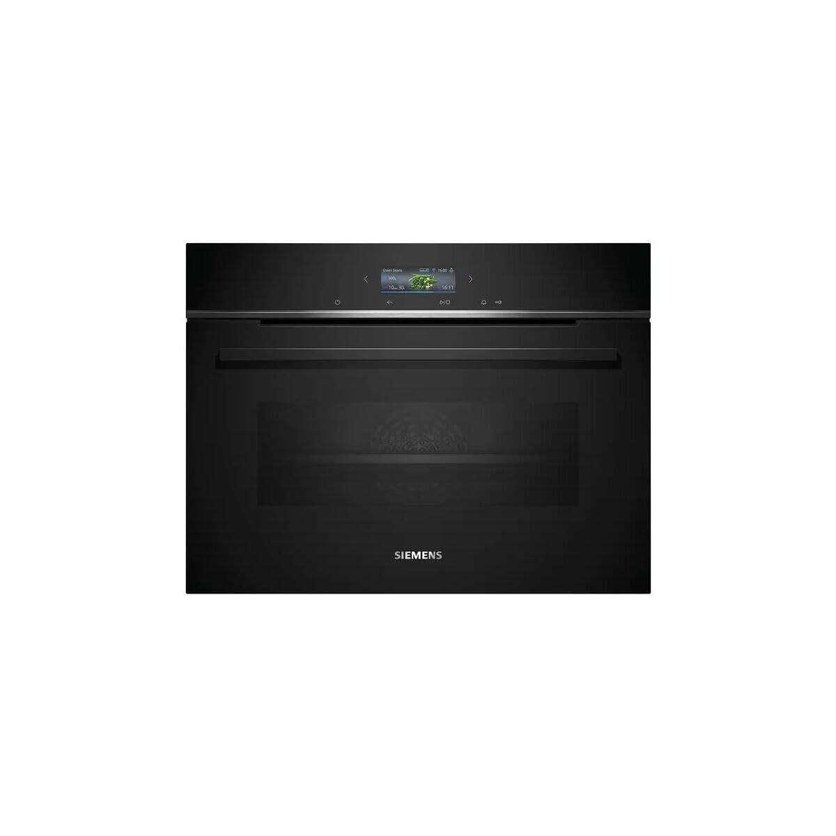 فر توکار هوشمند زیمنس CB734G1B1، مدل iQ700، ابعاد ۶۰ در ۴۵ سانتی‌متر، ساخت آلمان، مشکی، تمیزکننده خودکار ecoClean & humidClean، سرخ کردن در هوای آزاد، برنامه‌های خودکار، صفحه لمسی رنگی