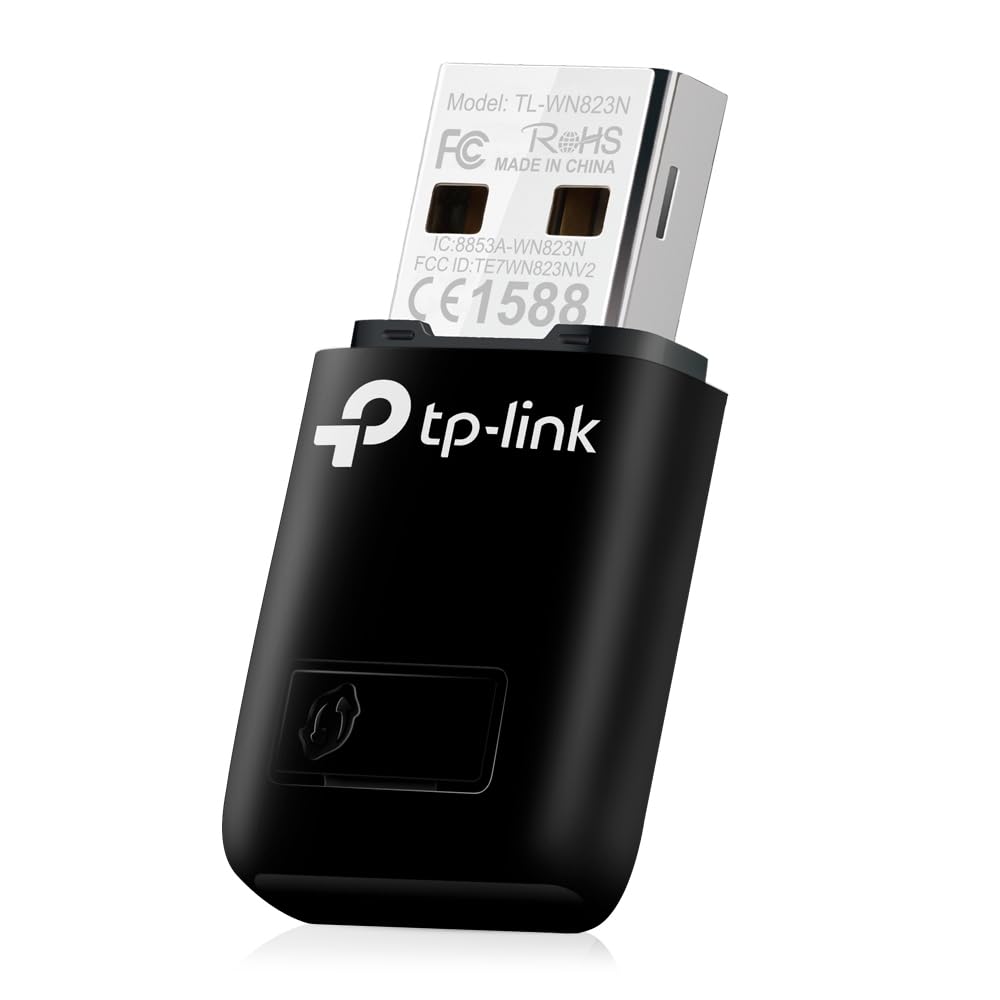 آداپتور وای فای USB تی پی-لینک TL-WN823N (300 مگابیت بر ثانیه 2.4 گیگاهرتز، آداپتور کوچک، دکمه WPS برای نصب آسان، سازگار با ویندوز 11/10/8.1/8/7/XP، مک او اس 10.15 و قبل از آن) مشکی، بسته 1 عددی N300