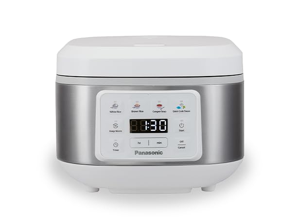 پلوپز و بخارپز اتوماتیک پاناسونیک SR-DA152WXE، 1.5 لیتر (8 فنجان)، 4 برنامه پخت، قابلمه نچسب بدون PFAS، عملکرد گرم نگه داشتن و تایمر، سفید
