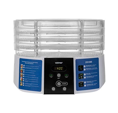 خشک‌ کن میوه زلمر لهستان Zelmer ZFD1005، توان ۵۲۰۰ وات، ظرفیت ۱۰ کیلوگرم، ۴ سینی قابل تنظیم با ۲ ارتفاع، تایمر از ۱ تا ۴۸ ساعت