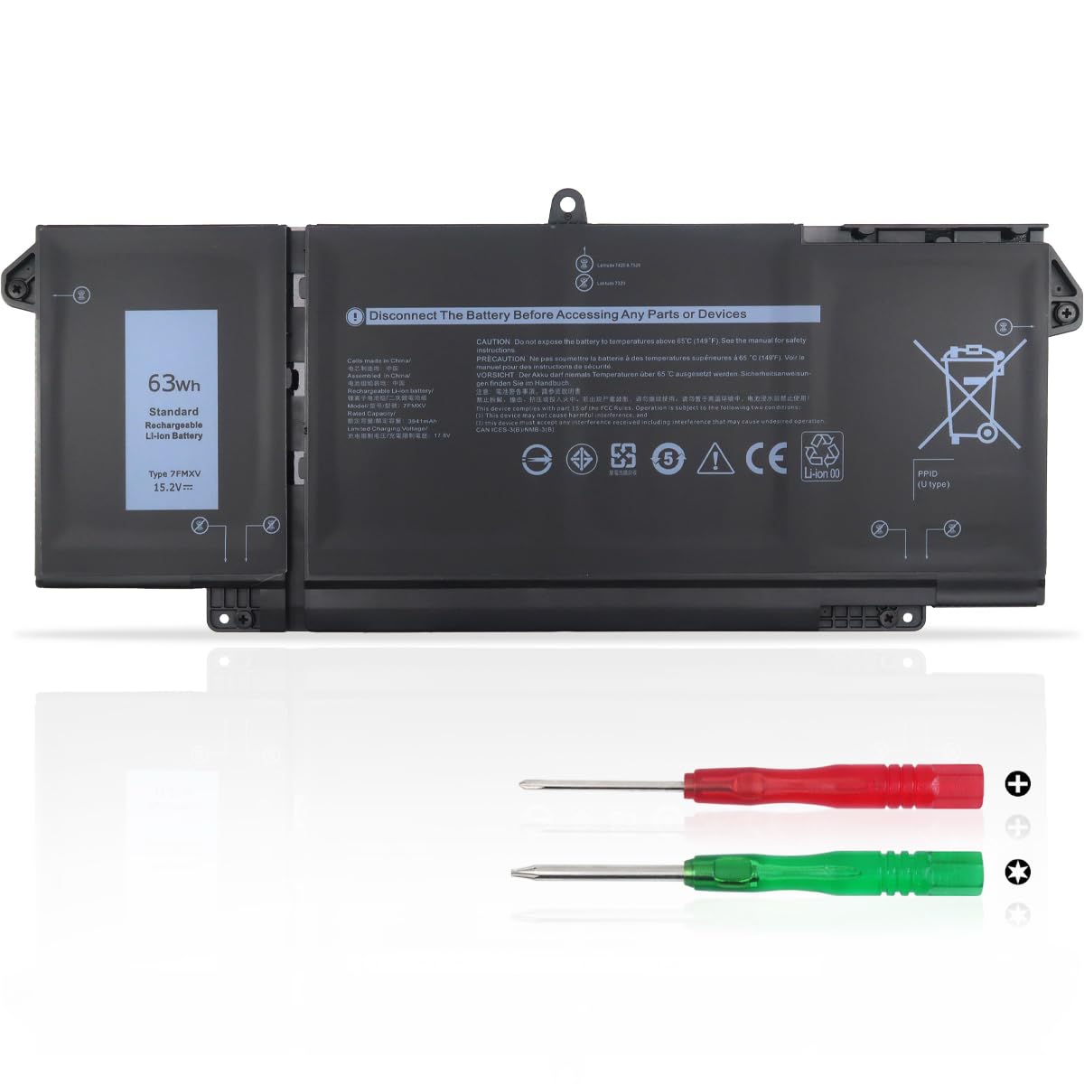 باتری لپ تاپ KXRSII 63Wh 7FMXV برای Dell Latitude 5320 7320 7420 7520 2-in-1 Series P134G001 P135G001 P138G001 TN2GY 9JM71 4M63JPV81.