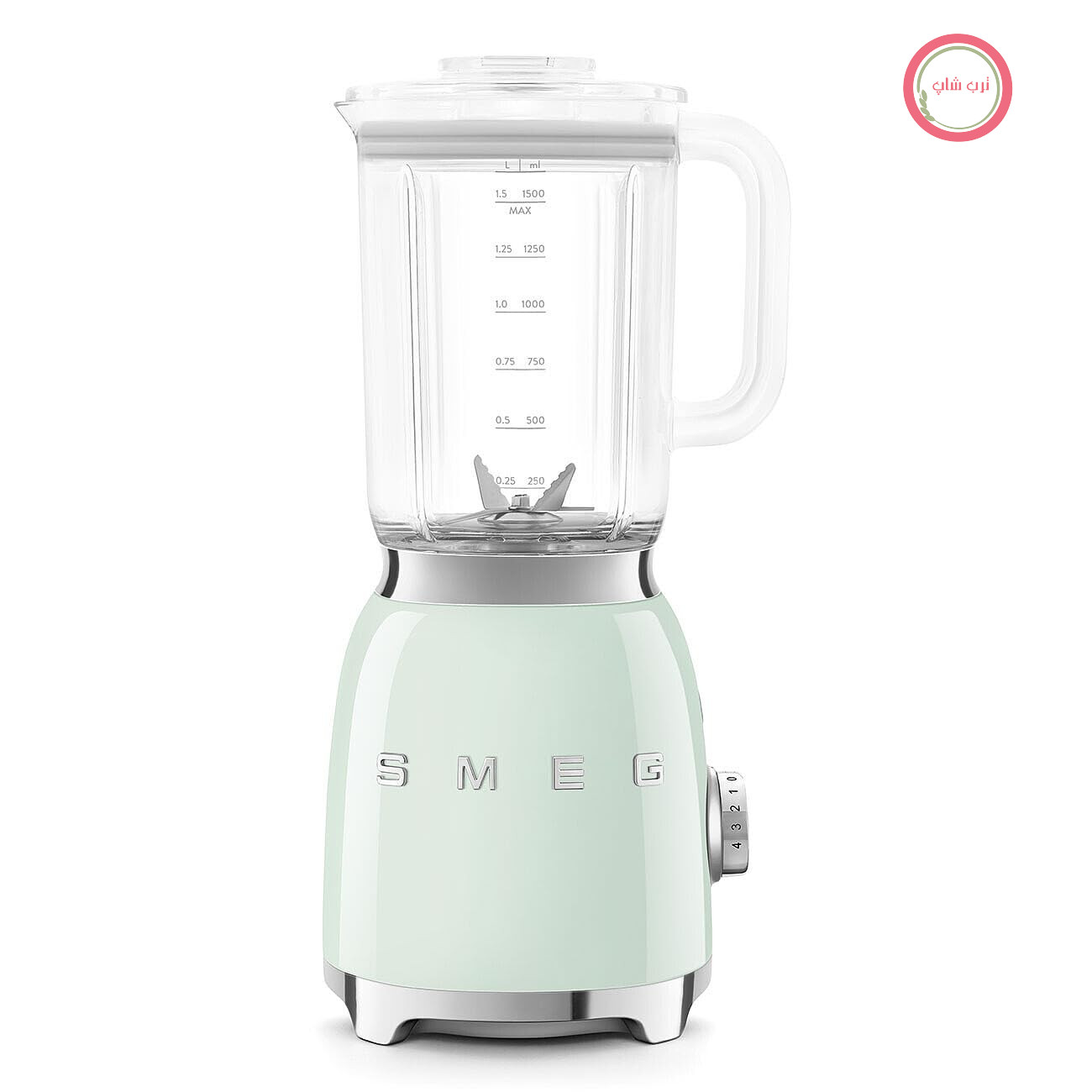 مخلوط کن Smeg، مدل BLF03PGEU 1.5L، 4 حالت سرعت، 4 عملکرد اسموتی، اسموتی سبز، خردکن یخ و عملکرد خود تمیز شونده، موتور بلوکی و قرقره کابل یکپارچه، 800 وات، رنگ سبز پاستلی 1.5 لیتری، سفید/مشکی