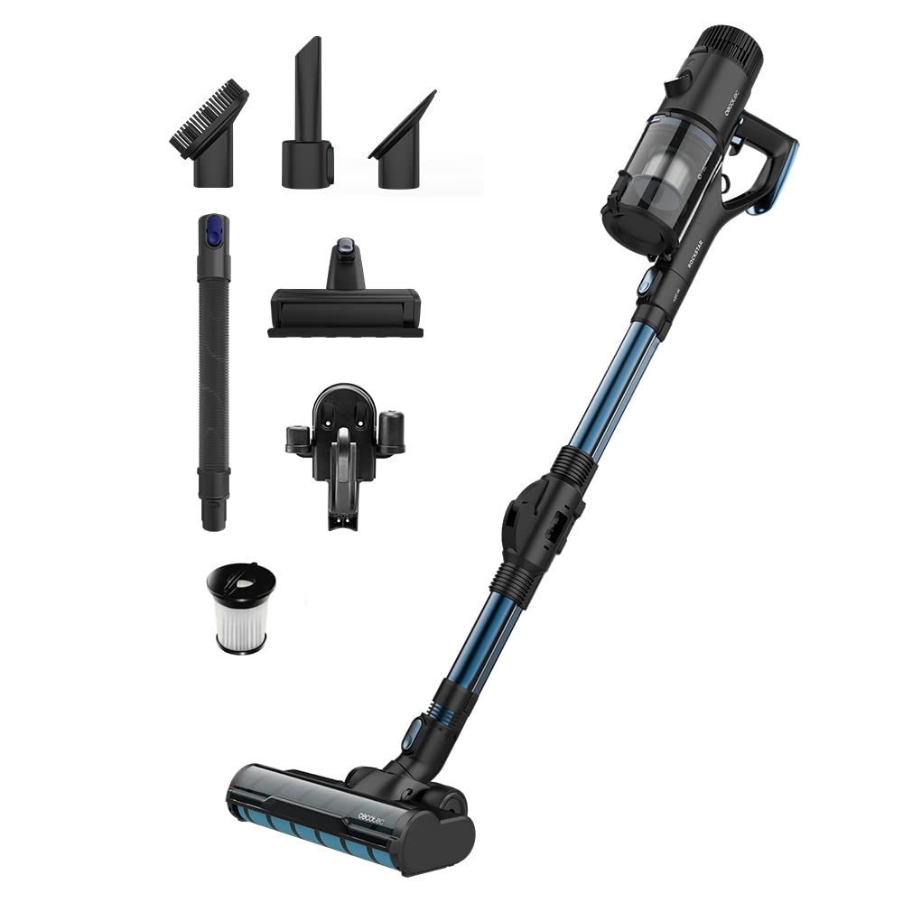 جارو برقی Cecotec Cordless Stick Conga Rockstar 990 Titanium Ergoflex، 3 in 1، 480 W، 150 AW، 100 دقیقه خودکار، برس Jalisco، شیلنگ انعطاف پذیر، ظرف 700 میلی لیتر، فیلتر اضافی