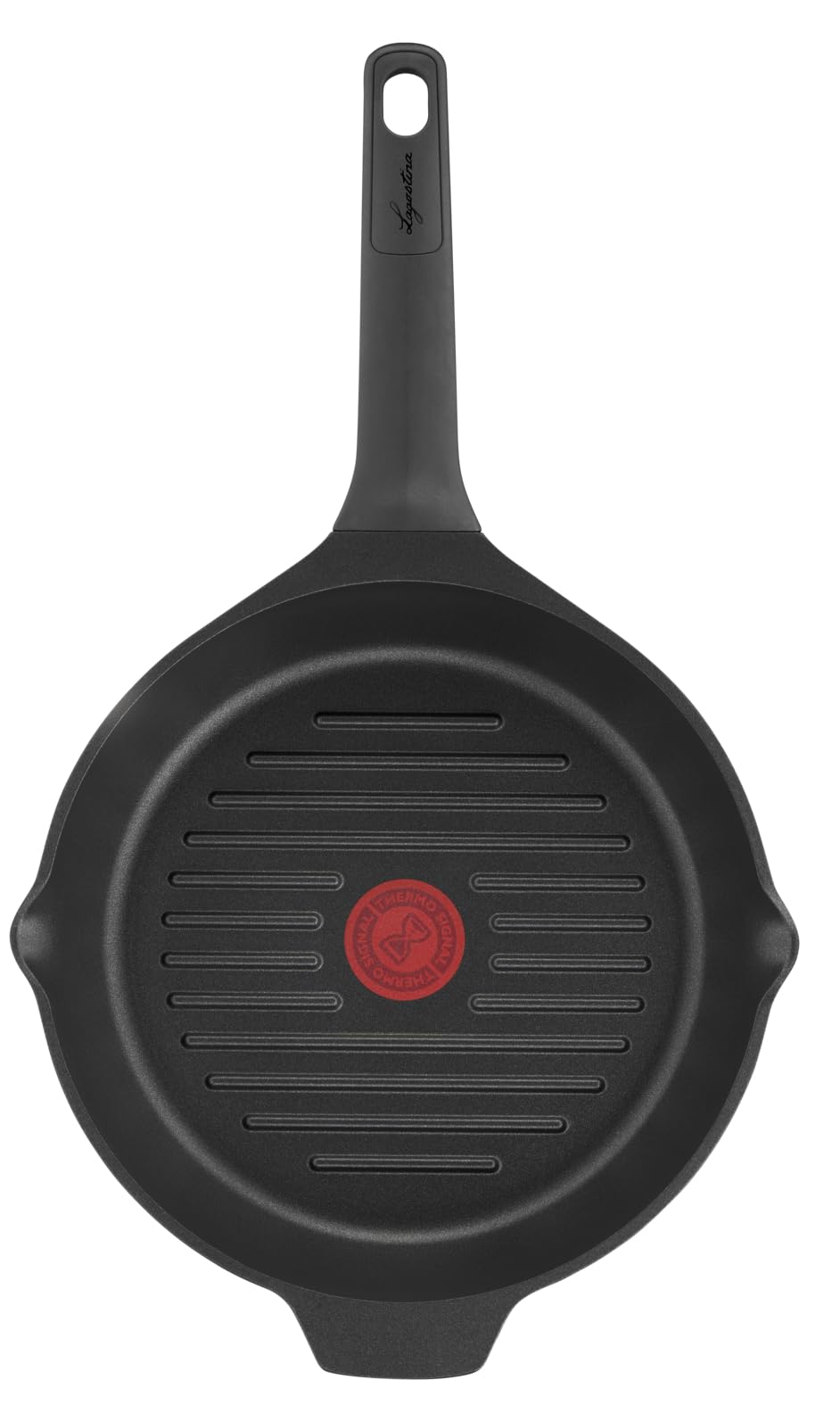 ماهیتابه گریل نچسب گرد لاگوستینا آروما گریل، ساخته شده از آلومینیوم دایکاست با قطر ۲۶ سانتی‌متر، تابه القایی، گاز و فر با ترموسیگنال و روکش تیتانیوم. گریل گرد ۲۶ سانتی‌متر.