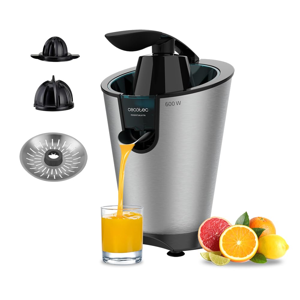 آبمیوه گیری Cecotec EssentialVita PowerFresh 600 Stainless Steel، 600 W، فیلتر استیل ضد زنگ، 2 مخروط قابل جابجایی، بدنه فولادی ضد زنگ (PowerFresh 600 Inox)