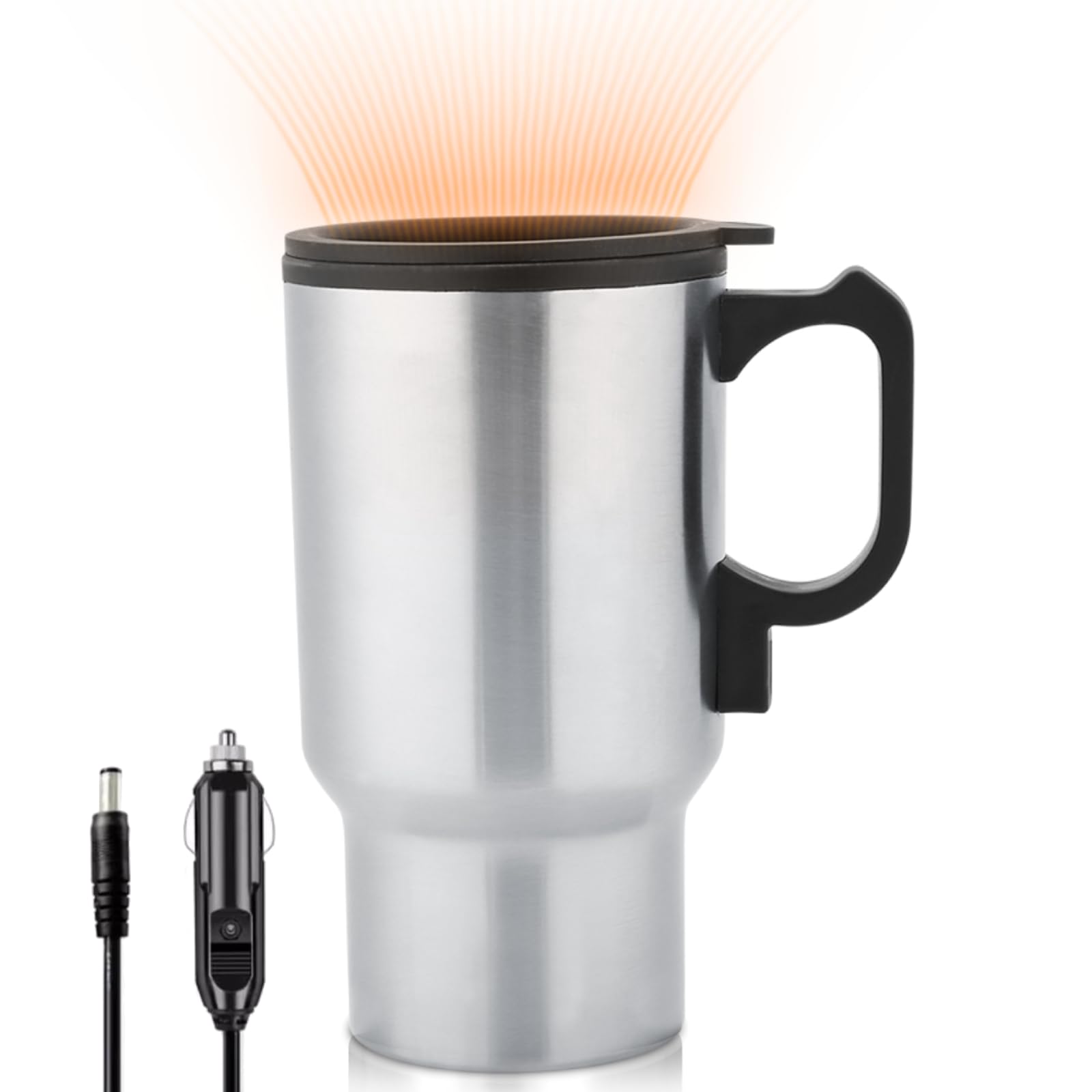 فلاسک شارژی مسافرتی لیوان آب گرم کن ماشین 450 میلی لیتر کتری برقی استیل ضد زنگ با عایق خلاء لیوان حرارتی برای آب چای قهوه 12 ولت