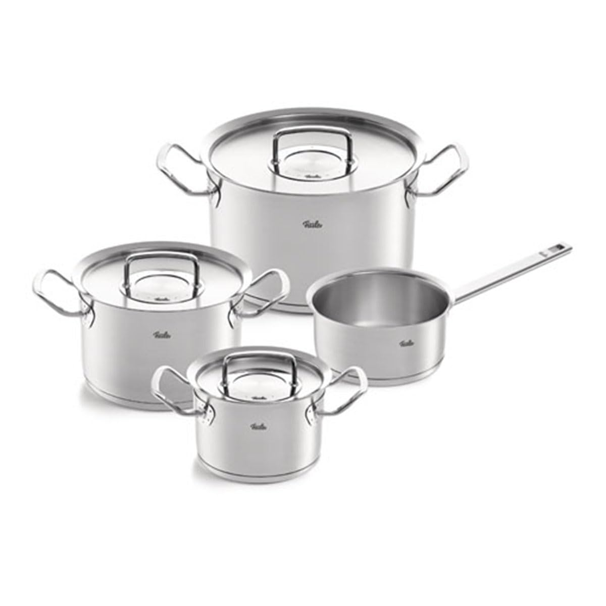 سرویس قابلمه فیسلر Fissler Original-Profi Collection / ست قابلمه استیل 4 عددی قابلمه با درب فلزی (3 قابلمه، 1 قابلمه بدون درب) - القایی، نقره ای