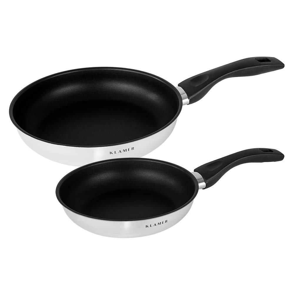 ست ماهیتابه القایی کلامر آلمان (20 + 24 سانتی متر)، تابه استیل ضد زنگ حرفه ای با کیفیت بالا با روکش نچسب و لبه بلند، قابل استفاده در فر و قابل شستشو در ماشین ظرفشویی