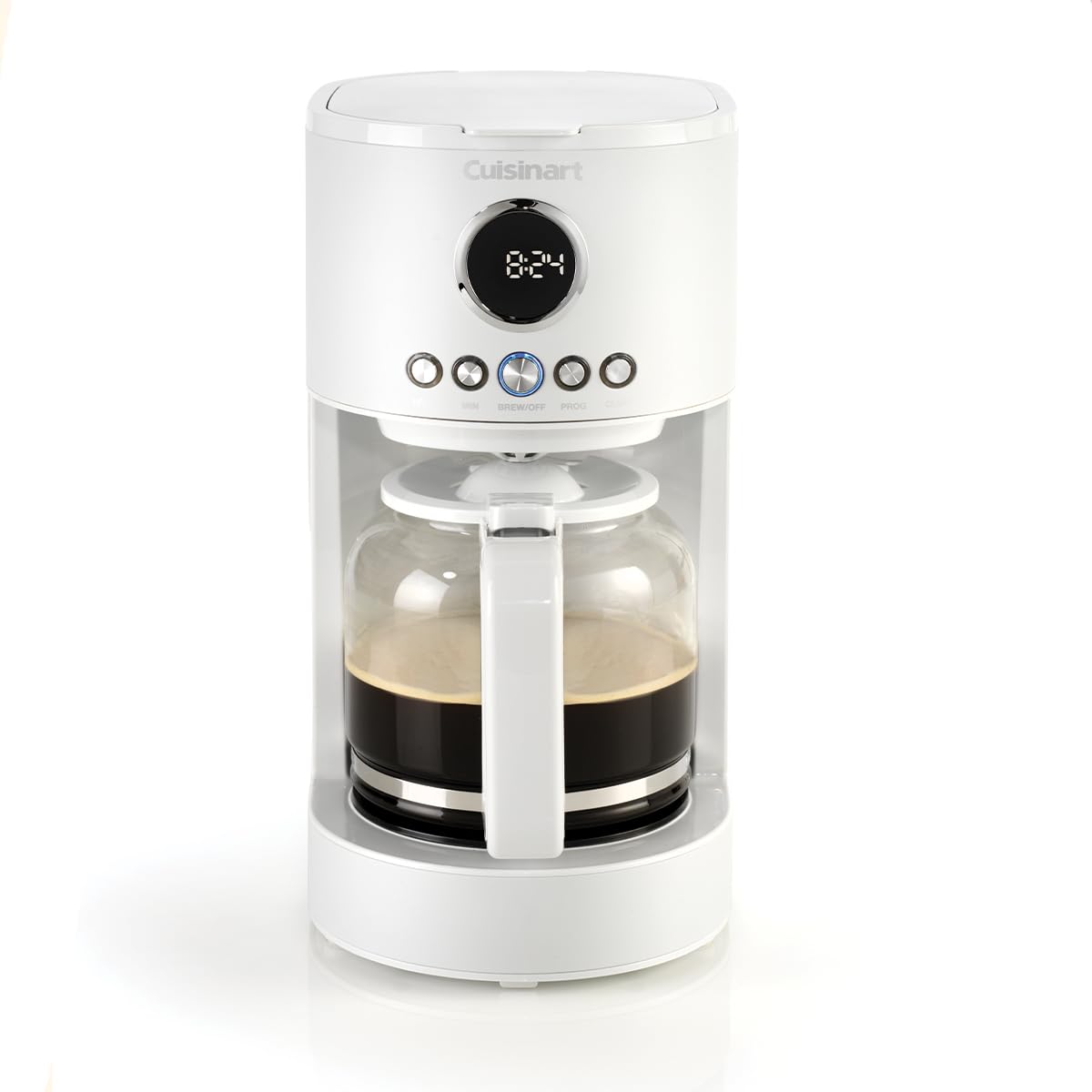 قهوه ساز فیلتر Cuisinart | کاراف 1.8 لیتری/12 فنجان، عملکرد دم کردن سریع، تایمر قابل برنامه ریزی 24 ساعته، عملکرد گرم نگه داشتن 40 دقیقه | استخراج سر دوش، قابل شستشو در ماشین ظرفشویی | سنگریزه سفید