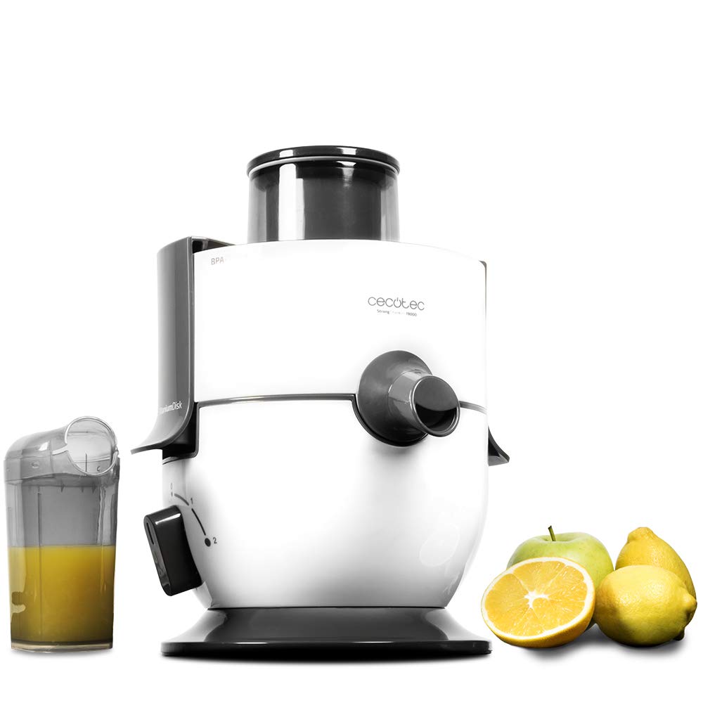 آبمیوه گیری سانتریفیوژ میوه و سبزیجات Cecotec با 19000 دور در دقیقه، حداکثر توان 650 وات، روکش تیتانیوم روی دیسک، لوله تغذیه XL، سفید، ظرف 500 میلی لیتری