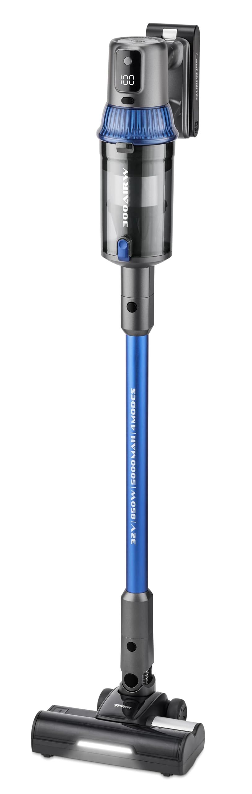 جارو شارژی بی‌سیم تریزا سوئیس – ۸۵۰ وات و ۳۰۰ ایروات، تا ۱۰۰ دقیقه کارکرد، بی‌سیم، HEPA و چند سیکلون، نازل LED مخصوص درز و شکاف، مناسب برای سطوح سخت و فرش، قابل نصب روی دیوار، Quick Clean Prof. T2120 آبی روشن