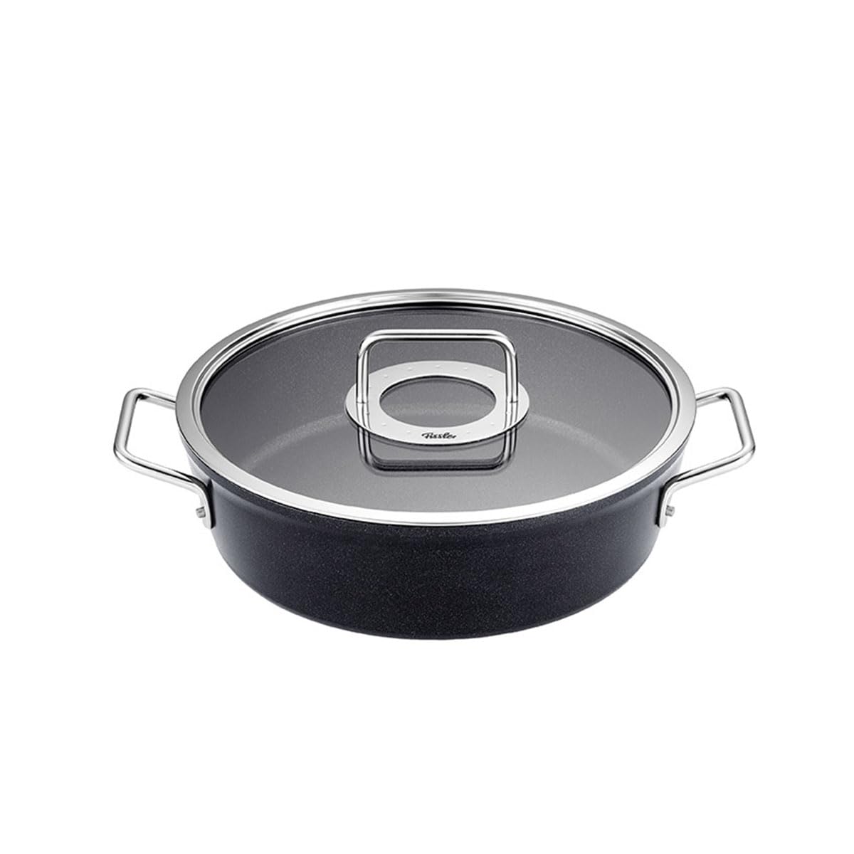 قابلمه تکی فیسلر آلمان Fissler Adamant (Ø 28 سانتی متر، 4.3 لیتر) روکش شده با درب شیشه ای، نچسب - القایی، آنتراسیت، مشکی
