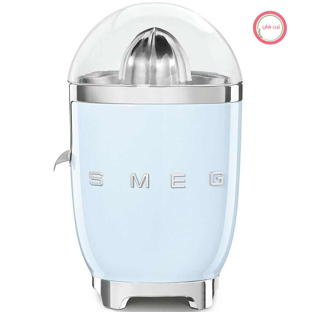 آبمیوه گیری مرکبات برقی Smeg CJF11PBEU، دهانه بدون چکه و مخروط جهانی، پایه های ضد لغزش، صفحه فیلتر استیل ضد زنگ و مخروط آبمیوه گیری، 70 وات، آبی