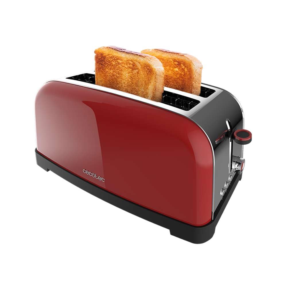 توستر عمودی Cecotec Toastin' time 1500 Red Lite، قدرت 1500 وات، ظرفیت 4 برش، شیار بلند دوبل و شکاف پهن 3.8 سانتی متری، سیستم خود مرکزی، 7 سطح برشته کاری