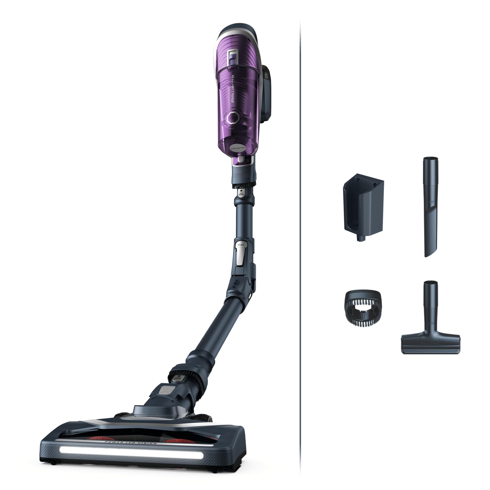 جاروبرقی بی‌سیم Rowenta X-Force Flex 8.60 مخصوص آلرژی، فیلتر آلرژی، مفصل انعطاف‌پذیر، تا ۴۵ دقیقه عمر باتری، ابزار تمیز کردن درزها، ابزار تمیز کردن روکش مبلمان، جاروبرقی بی‌سیم با فیلتر شستشوی آسان، ۱۸۵ وات، RH9638WO