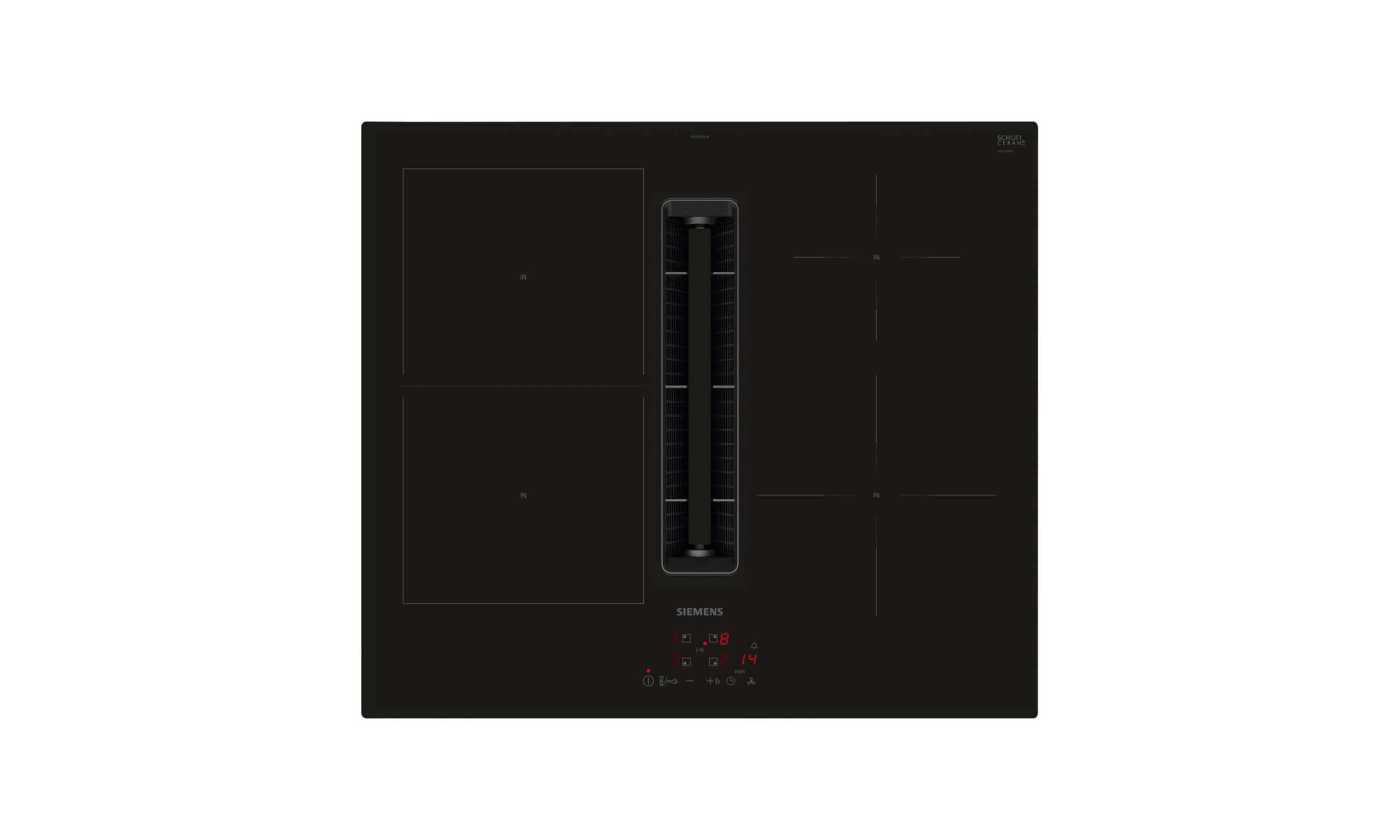 زیمنس ED611BS16E iQ300، اجاق گاز صفحه‌ای با فن (القایی)، 60 سانتی‌متر، بدون قاب، مشکی، توکار، touchControl، powerBoost - افزایش قدرت هر منطقه القایی