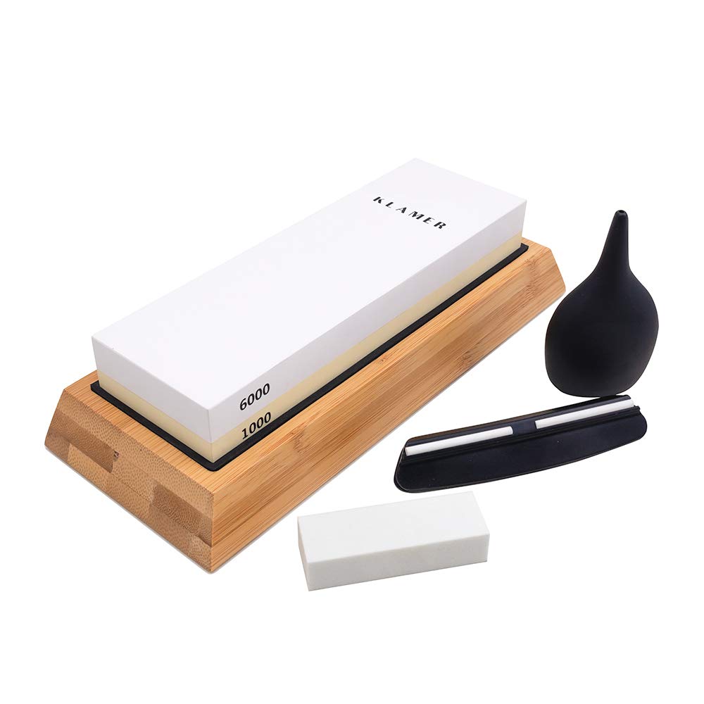 سنگ چاقو تیز کن کلامر آلمان وتستون 1000/6000 چاقو تیزکن دو طرفه سنگ چاقو با پایه بامبوی ضد لغزش
