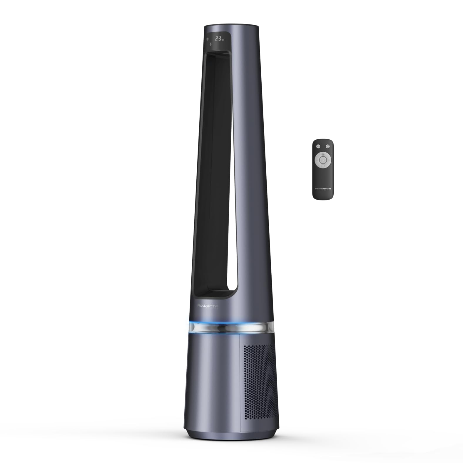 پنکه تصفیه هوای بدون پره Rowenta Eclipse QU5030 دو در یک | تصفیه کننده هوا و پنکه | ذرات ریز | ۱۲ سرعته | تایمر | عملکرد شروع با تاخیر | کنترل از راه دور | پنکه دو در یک آنتراسیت، تصفیه کننده هوا
