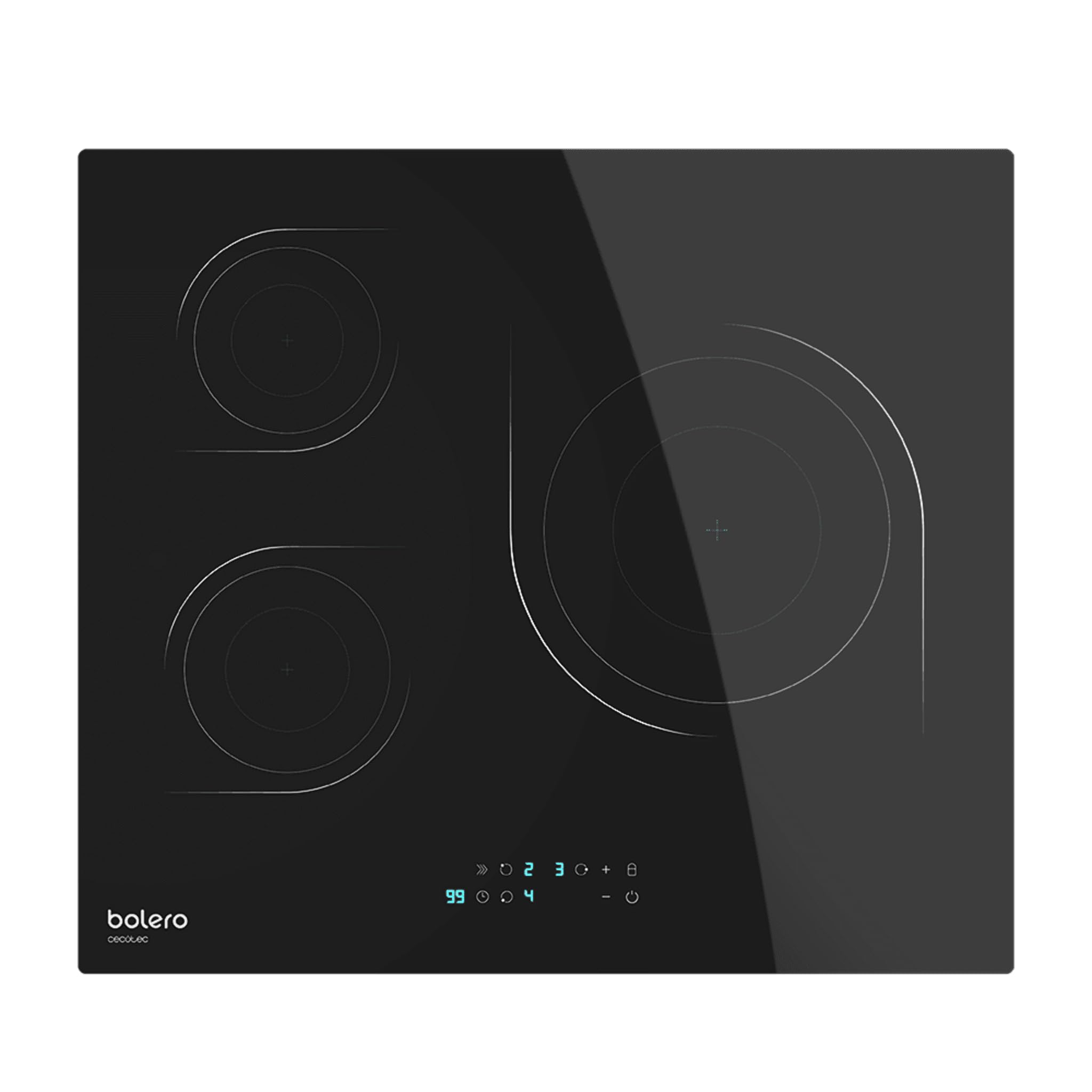 اجاق برقی 3 شعله سکوتک اسپانیا Cecotec، ۳ شعله، Bolero Squad I 3000، توان ۷۲۰۰ وات، ۹ سطح قدرت، کنترل لمسی، آشکارساز تابه تا ۲۹۰ میلی‌متر، تایمر، قفل کودک