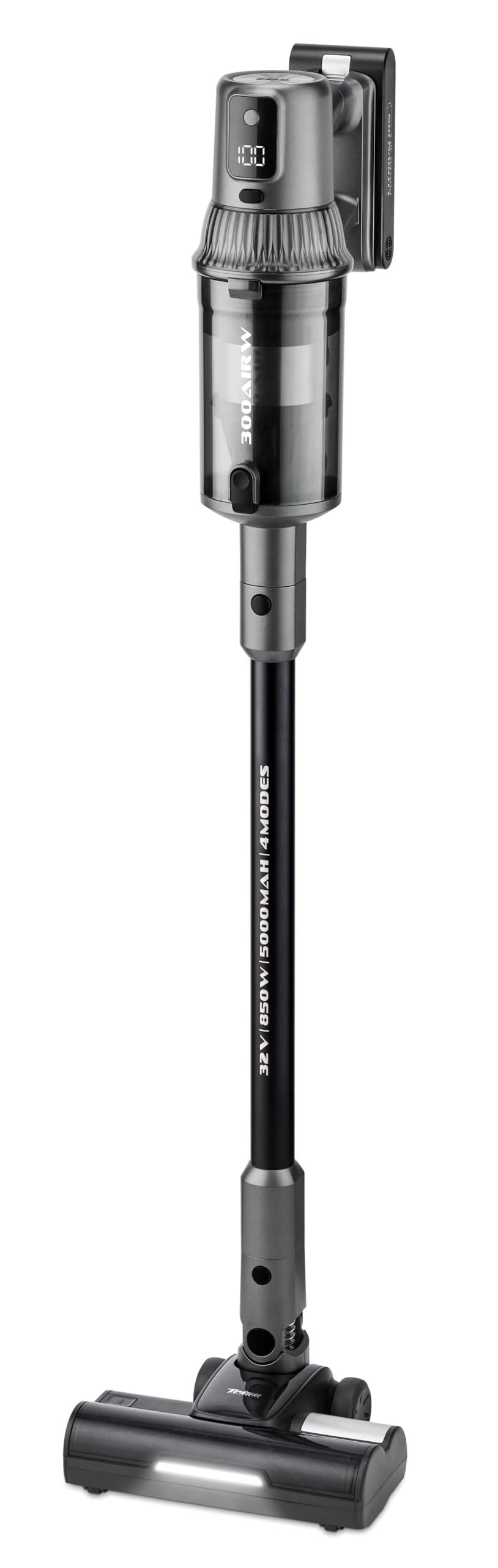 جارو شارژی بی‌سیم تریزا سوئیس – ۸۵۰ وات و ۳۰۰ ایروات، تا ۱۰۰ دقیقه کارکرد، بی‌سیم، HEPA و چندچرخه، ابزار تمیز کردن درزها با LED، مناسب برای سطوح سخت و فرش، قابل نصب روی دیوار، Quick Clean Prof. T2142 مشکی