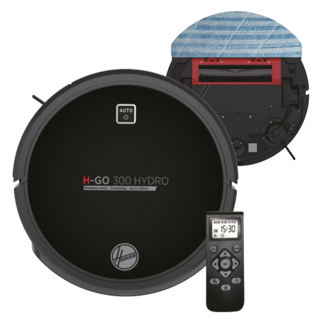 جارو رباتیک هوور آمریکا Hoover H-GO 300 Hydro – ربات جاروبرقی با عملکرد تمیز کردن کف و موکت – جاروبرقی رباتی با 5 برنامه، 120 دقیقه، سنسور مانع و حفاظت از سقوط – ربات جاروبرقی
