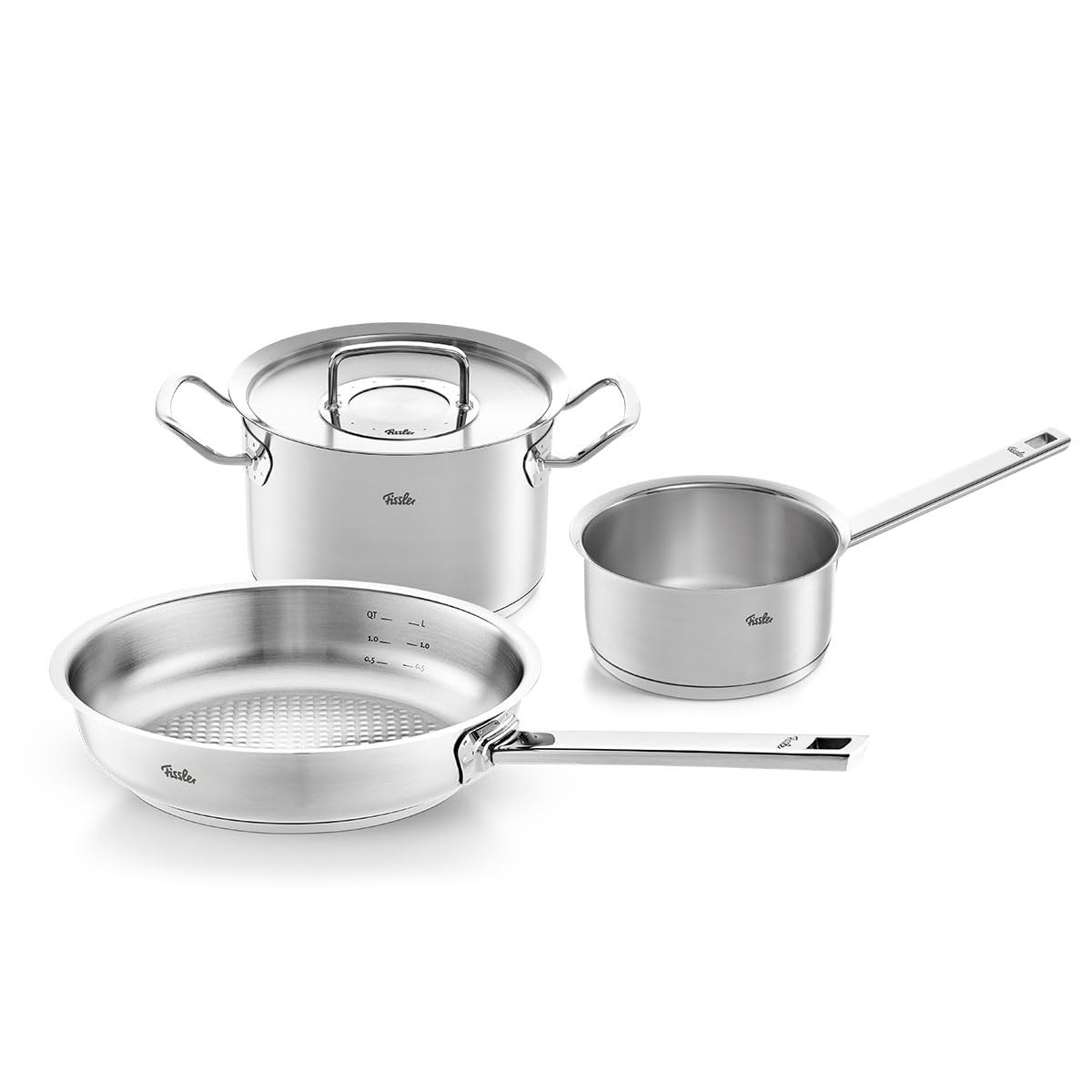 قابلمه و ماهیتابه فیسلر آلمان Fissler Original-Profi Collection / ست قابلمه استیل 3 تکه قابلمه با درب فلزی (1 دیگ پخت و پز، 1 تابه بدون روکش، 1 قابلمه بدون درب) - القایی
