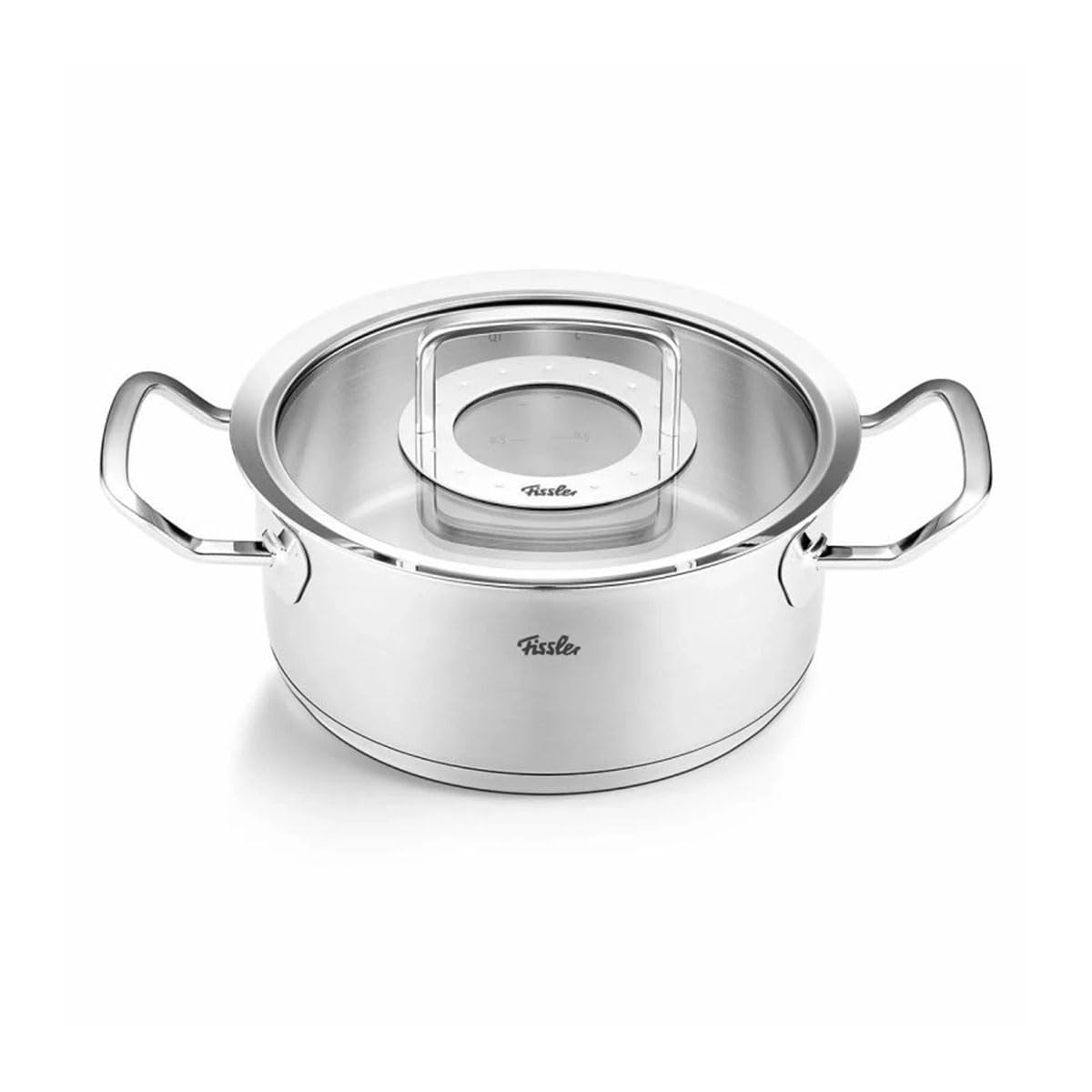 قابلمه تکی فیسلر Fissler Original-Profi Collection / دیگ کباب (Ø 20 سانتی متر، 2.6 لیتر) قابلمه استیل ضد زنگ، تابه با درب شیشه ای - القایی، نقره ای