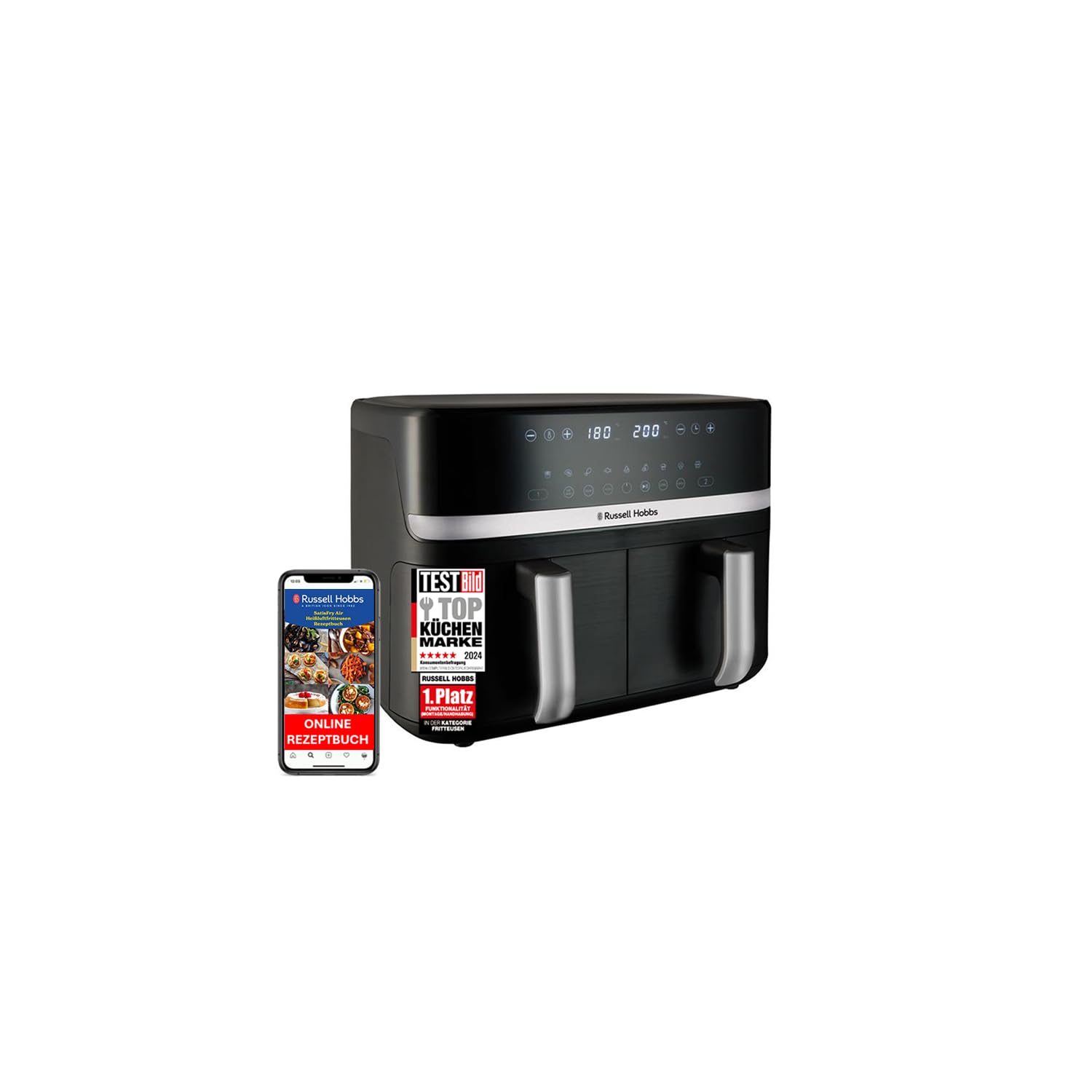 سرخ‌ کن ۹ لیتری راسل هابز انگلستان Russell Hobbs Heißluftfritteuse SatisFry ۲۷۶۸۱-۵۶ هر کدام ۴.۵ لیتر عملکرد ۹ برنامه