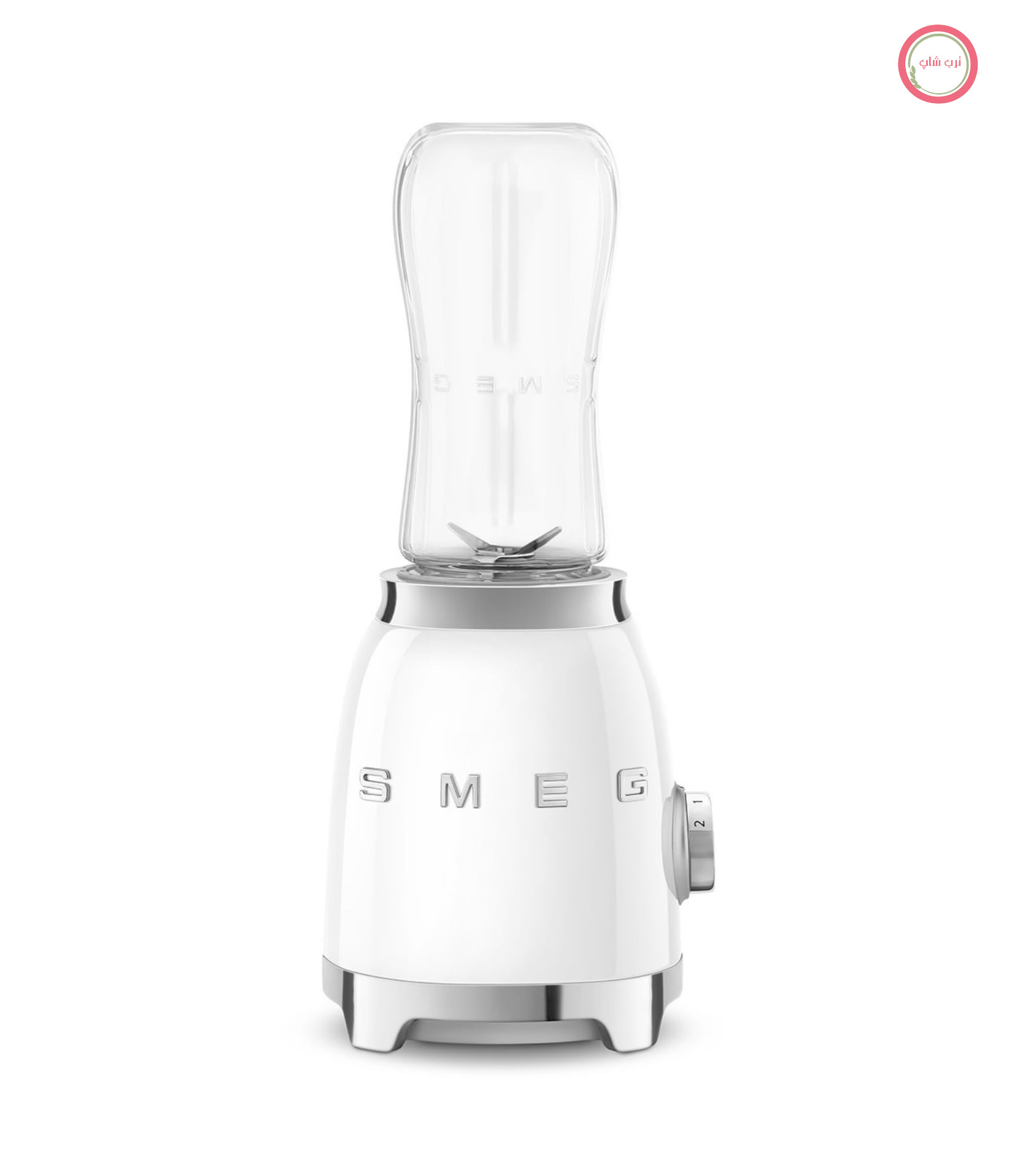 مخلوط کن رومیزی جمع و جور Smeg مدل PBF01WHEU، دارای ۲ سرعت، قفل ایمنی موتور، شامل ۲ بطری ۶۰۰ میلی لیتری، پایه ضد لغزش، محفظه سیم، ۳۰۰ وات، سفید متوسط