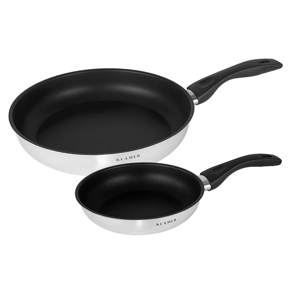ست ماهیتابه القایی کلامر آلمان KLAMER (20 + 28 سانتی متر)، تابه استیل ضد زنگ حرفه ای با کیفیت بالا با روکش نچسب و لبه بلند، قابل استفاده در فر و ماشین ظرفشویی