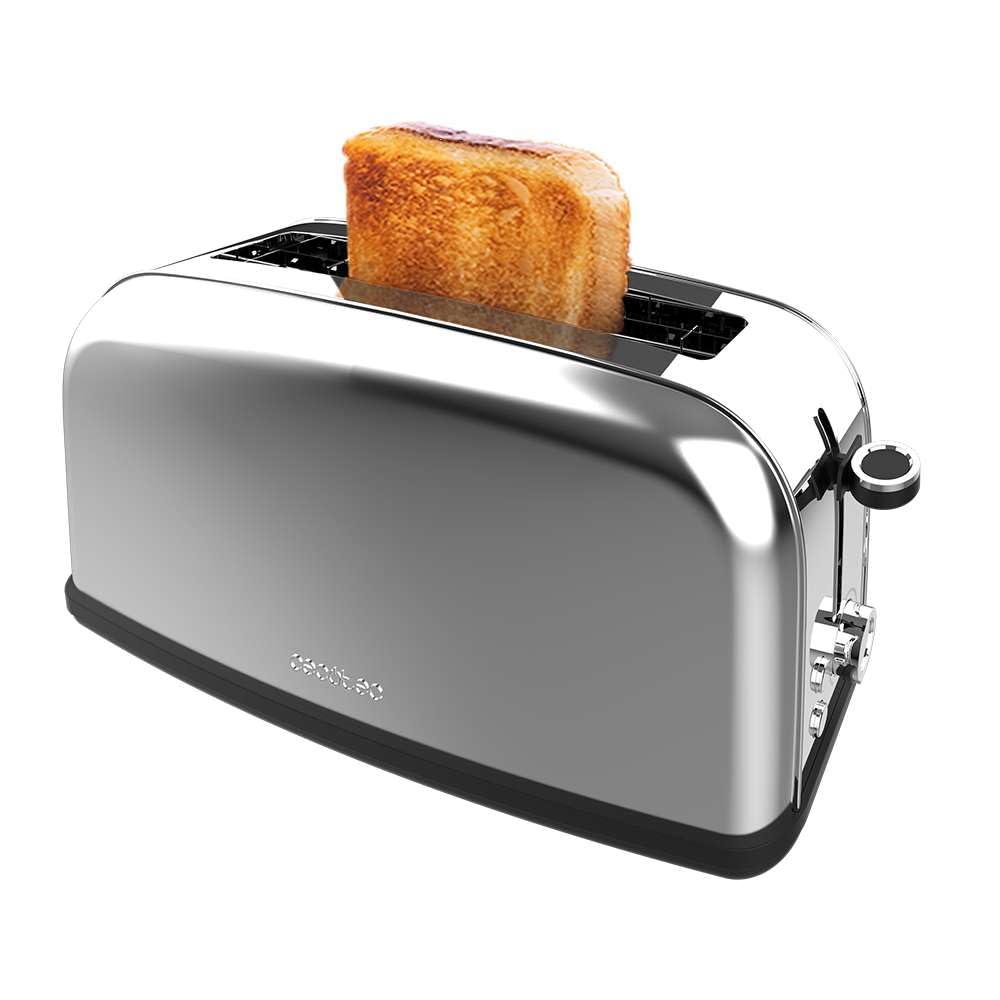 توستر عمودی Cecotec Toastin' time 850 Inox Long Lite، 1 شکاف بلند، 850 وات، 2 تکه نان، شکاف عرض 3.8 سانتی متر، گرم کن نان و سینی خرده نان، استیل ضد زنگ
