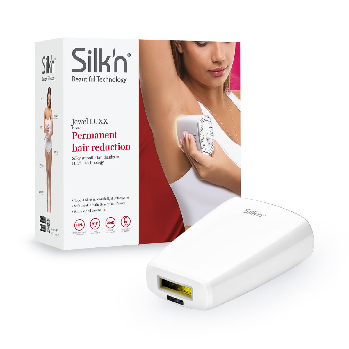لیزر موهای زائد بدن بانوان سیلکن هلند Silk'n Jewel Luxx - IPL Permanent Hair Removal - برای انواع پوست - با 200000 پالس نور، سفید