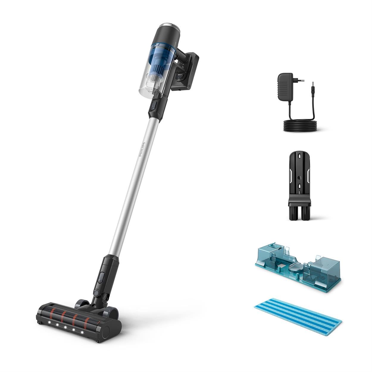 جارو شارژی فیلیپس سری 3000 آکوا، جاروبرقی و پاک کردن، جاروبرقی دستی یکپارچه، سبک وزن 1.5 کیلوگرم، نازل LED دقیق، 60 دقیقه زمان کار، باتری قابل جابجایی، PowerCyclone8 (XC3132/01)