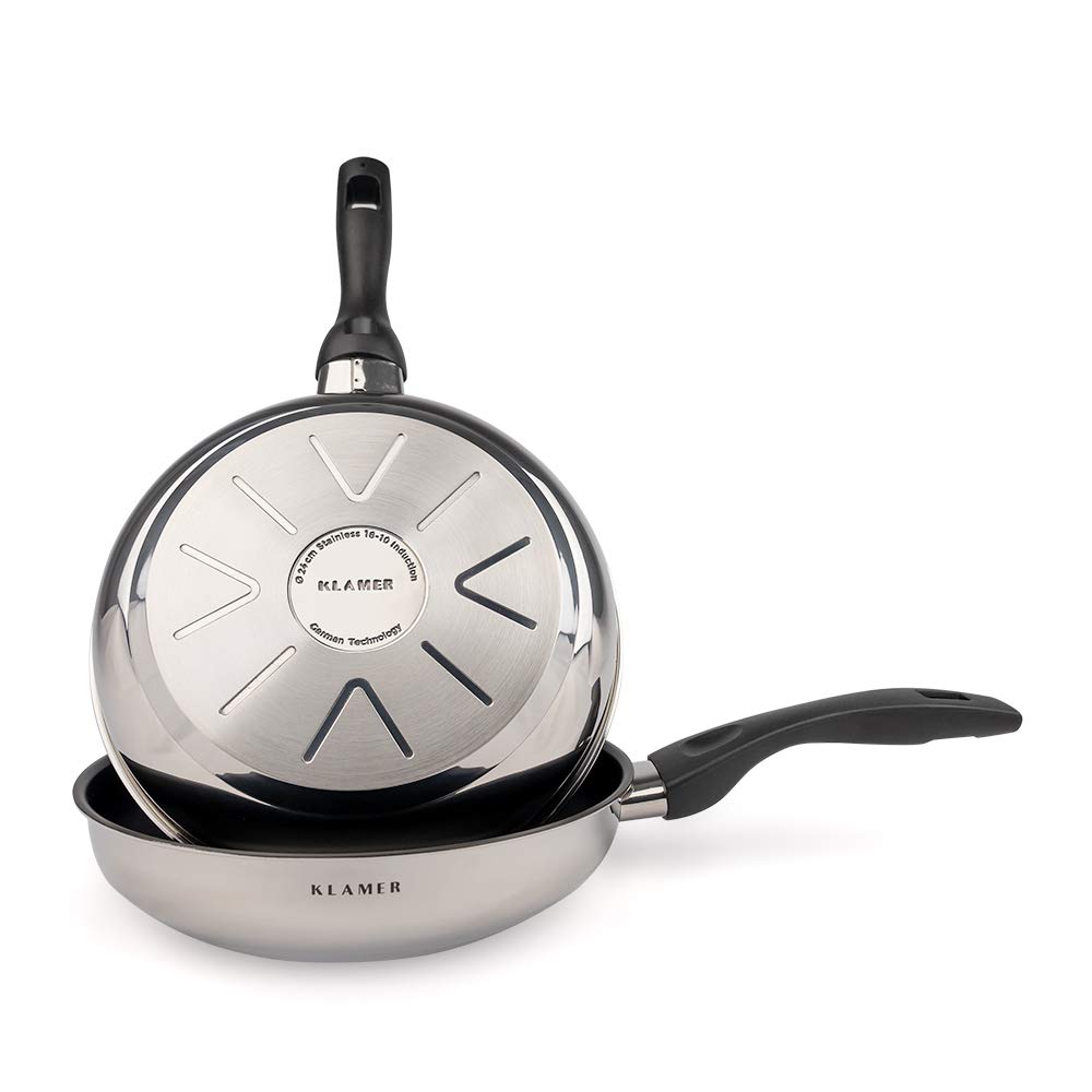 ماهیتابه کلامر آلمان KLAMER 24 سانتی متری، تابه استیل حرفه ای با کیفیت بالا، تابه القایی با روکش نچسب و لبه بلند، قابل استفاده در فر و ماشین ظرفشویی