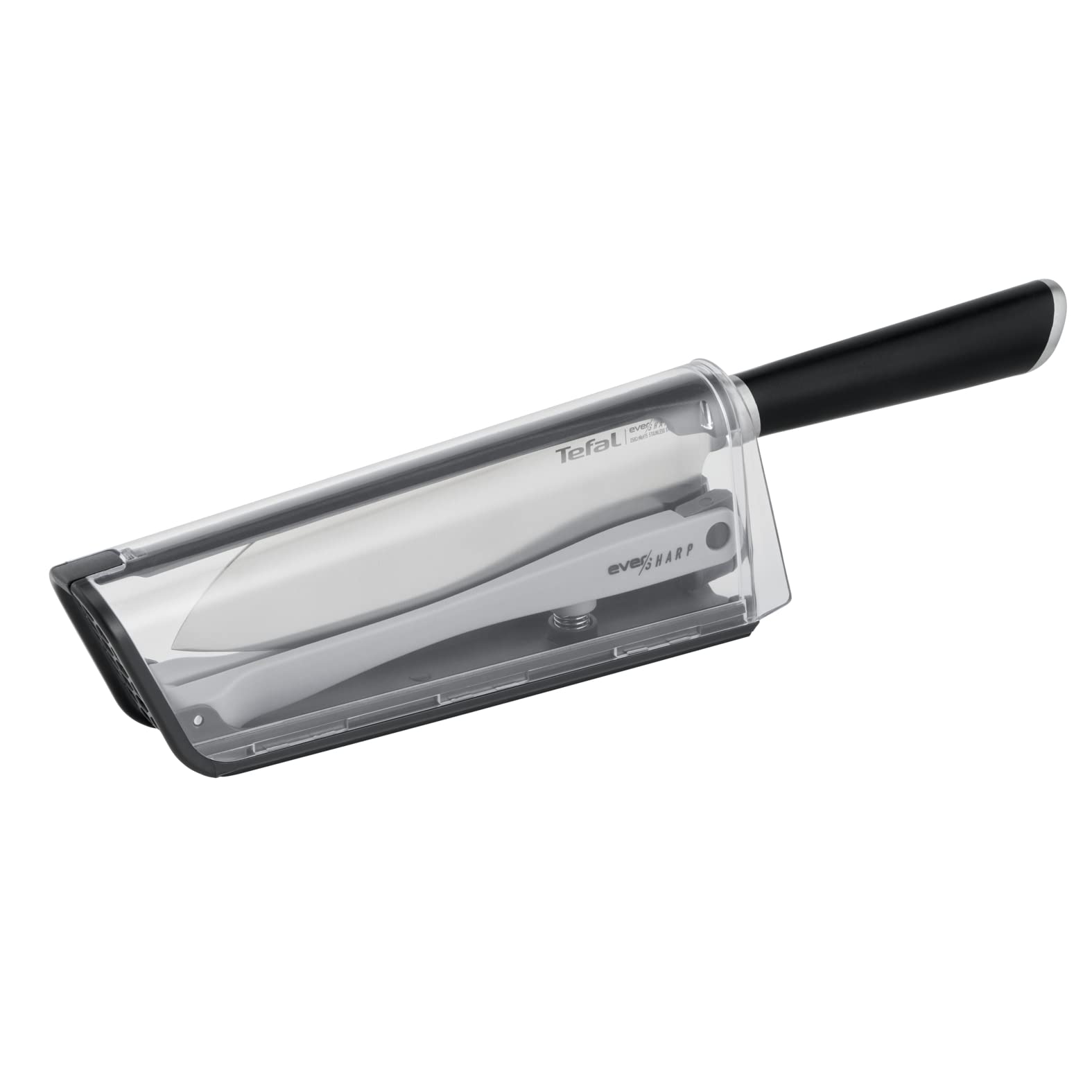 چاقو تیز کن تفال Tefal K25790 Eversharp Santoku + چاقو تیزکن سیستم تیز کردن یکپارچه چاقوی آشپزخانه همه جانبه مشکی 16.5 سانتی متر
