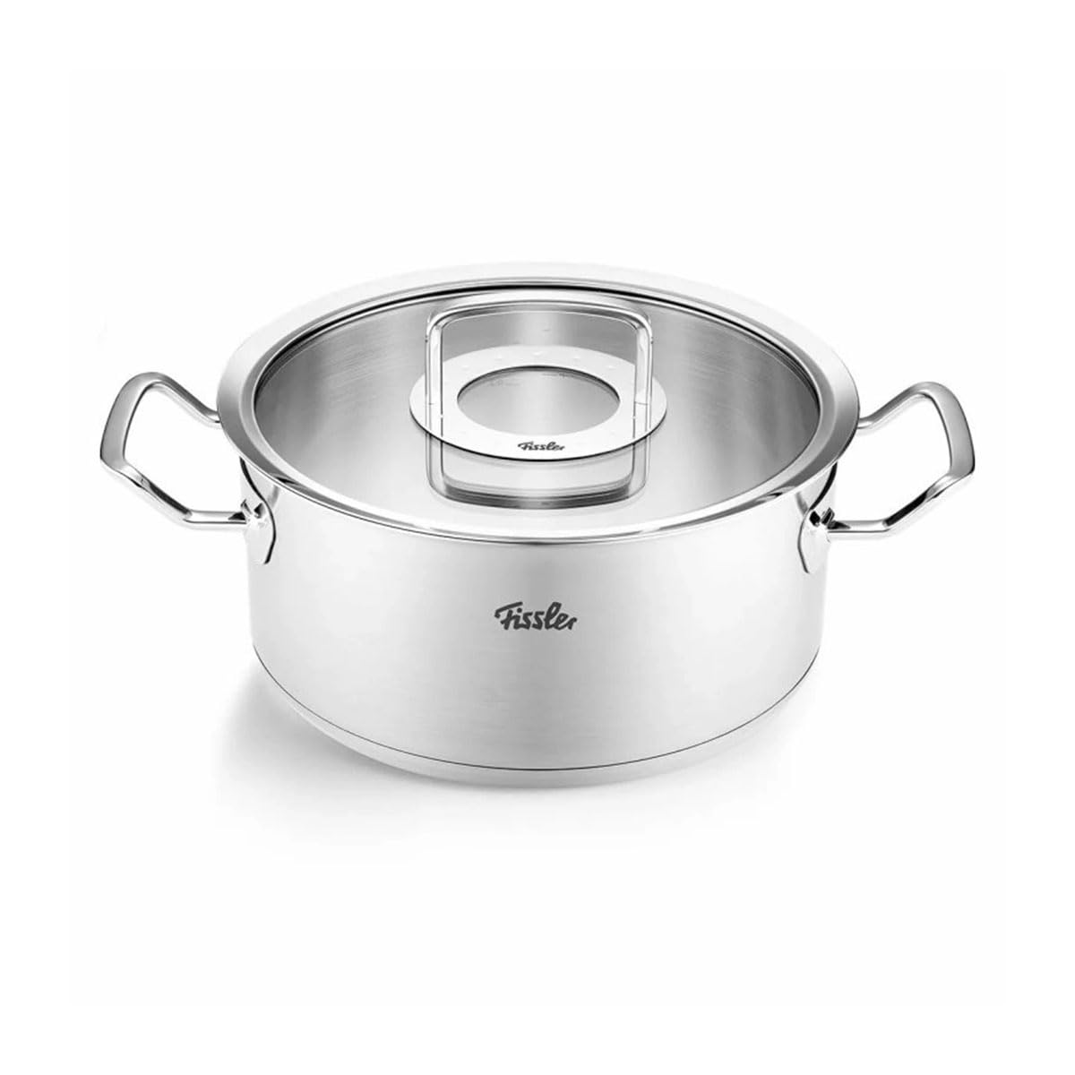 قابلمه تکی فیسلر Fissler Original-Profi Collection / دیگ کباب (Ø 24 سانتی متر، 4.6 لیتر) قابلمه استیل ضد زنگ، تابه با درب شیشه ای - القایی، نقره ای