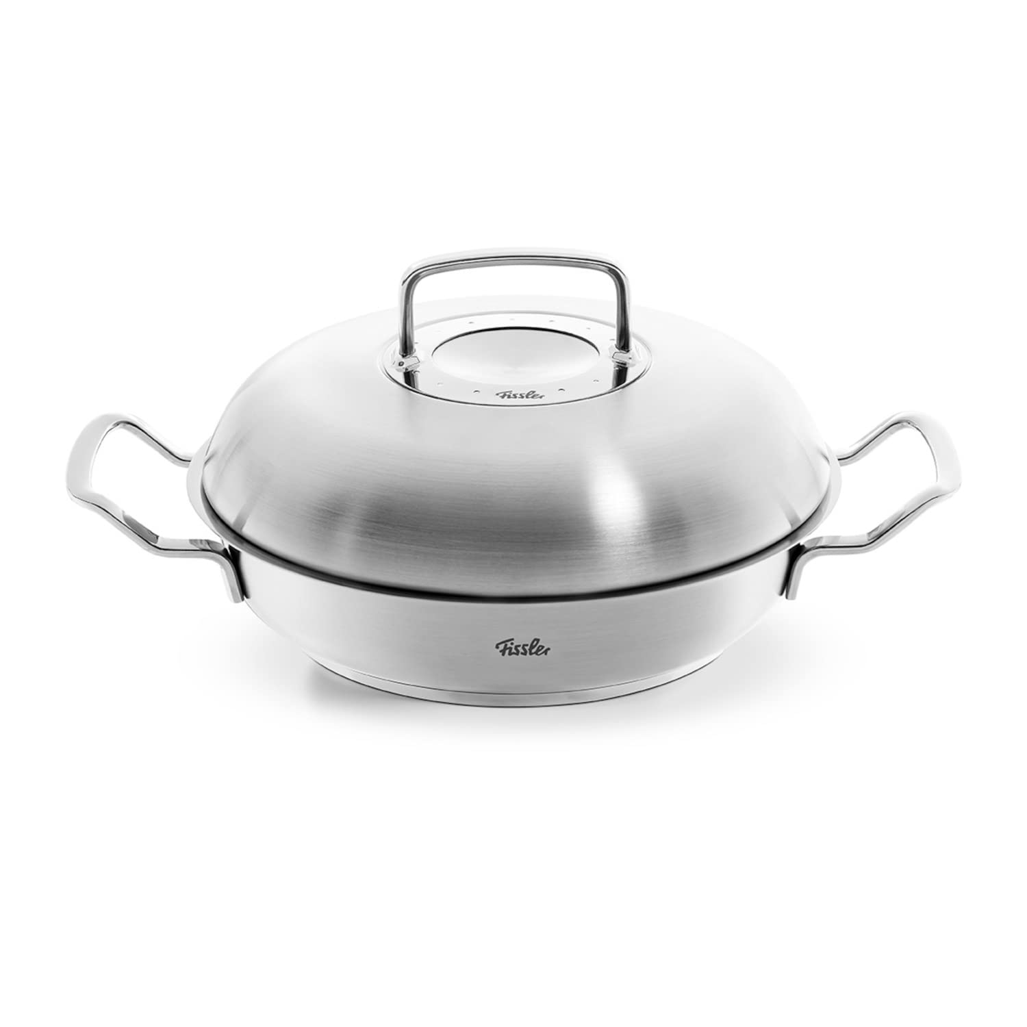 ماهیتابه فیسلر Fissler Original-Profi Collection / ظرف سرو از جنس استیل ضد زنگ (Ø 28 سانتی متر، 3.0 لیتر) سرخ کن گرد با درب با ظرفیت بالا، لبه بالا، بدون روکش - القایی، نقره ای