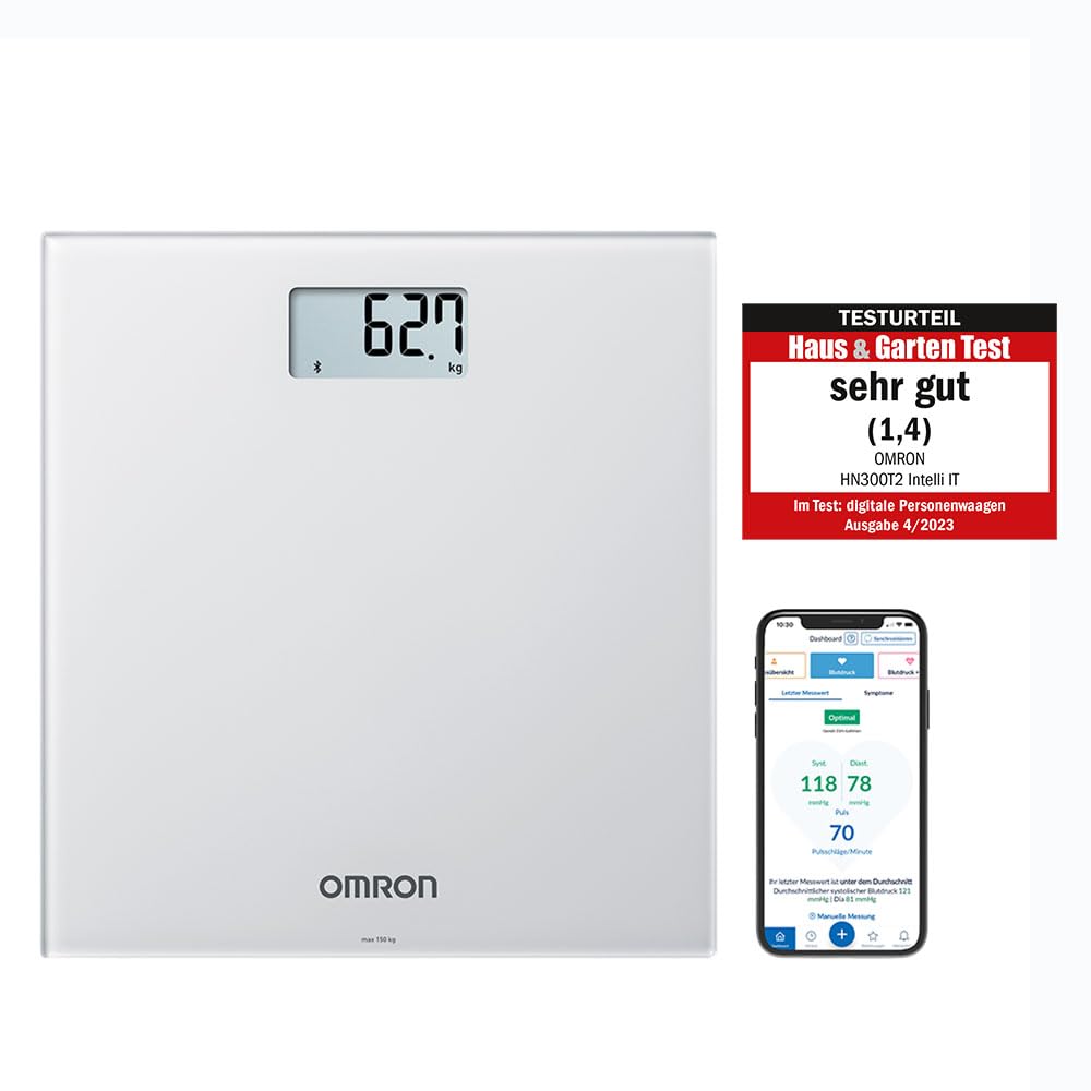 ترازو دیجیتال امرون ژاپن OMRON HN300T2 Intelli IT ترازو شخصی دیجیتال هوشمند برای خانه، ترازو بدنه با اتصال بلوتوث به اپلیکیشن گوشی هوشمند