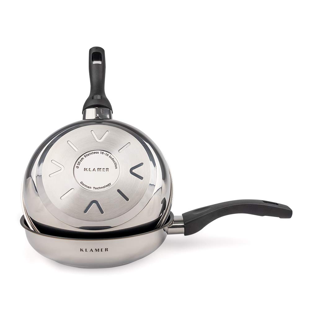 ماهیتابه کلامر آلمان KLAMER 20 سانتی متری، تابه استیل حرفه ای با کیفیت بالا، تابه القایی با روکش نچسب و لبه بلند، قابل استفاده در فر و ماشین ظرفشویی