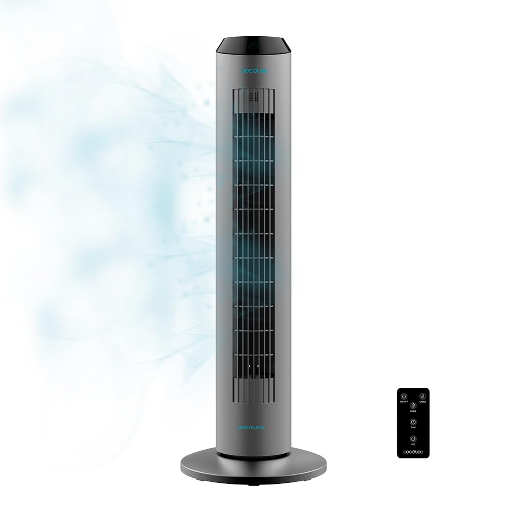 پنکه ایستاده دیجیتال سکوتک اسپانیا Cecotec با کنترل از راه دور و تایمر EnergySilence 8190 Skyline Ionic. ۶۰ وات، ارتفاع ۸۴ سانتی‌متر، نوسانی، یونیزه کننده، موتور مسی، ۳ سرعته، خاکستری