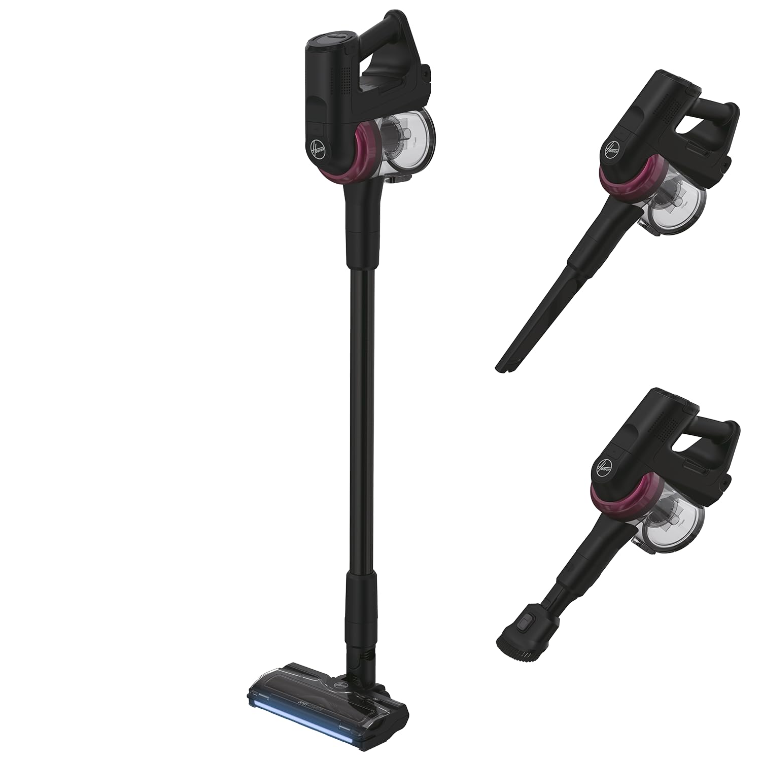 جارو شارژی هوور آمریکا قابل مانور 360 درجه هوور با LED، جارو شارژی برای انواع کف، نازل کف با ضد پیچش برای جلوگیری از گره خوردن موهای مکیده شده، 1200 POWERTIME [HF410H]