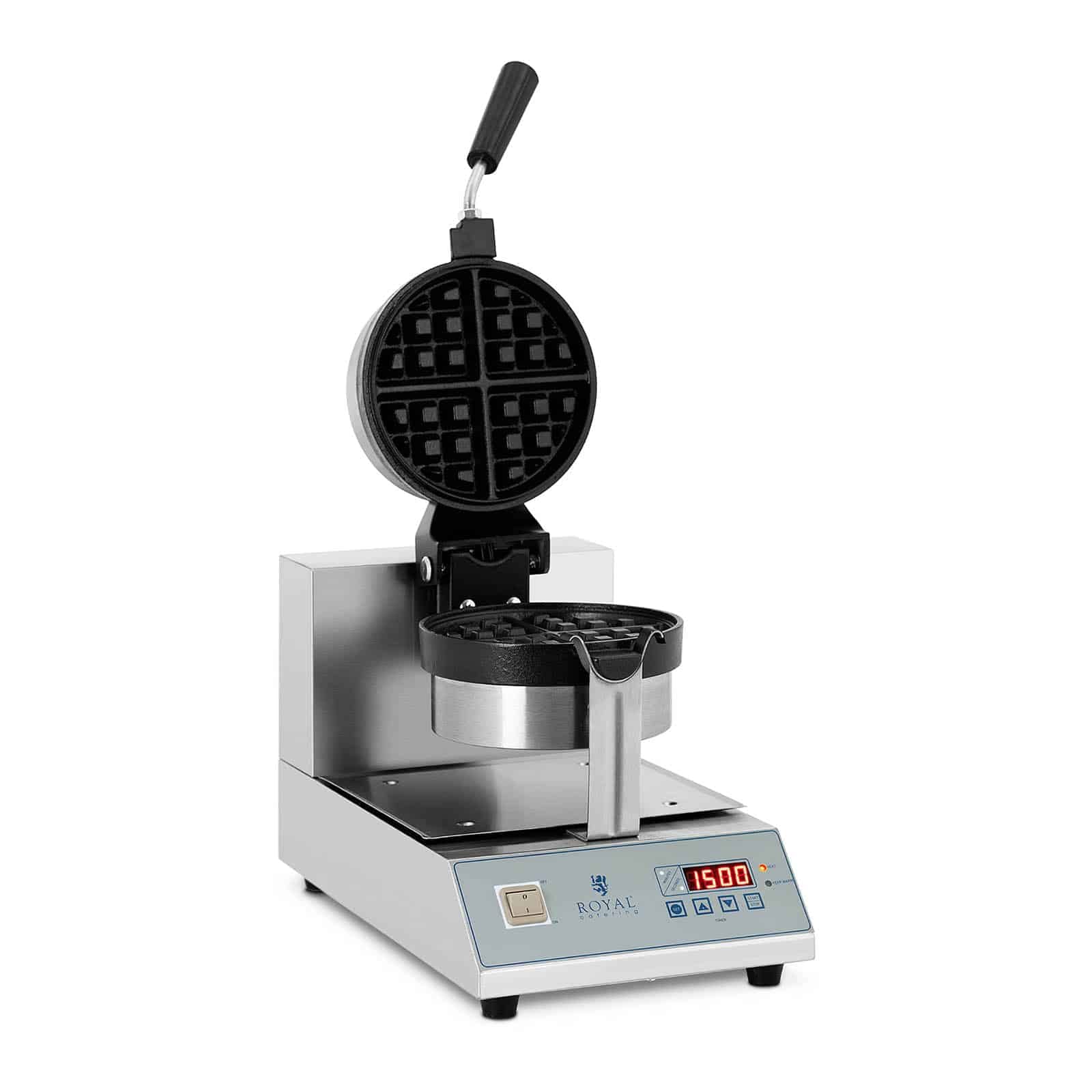 وافل ساز چدنی Royal Catering RCWM-1300-RE دستگاه وافل ساز بلژیکی (قطر 18 سانتی متر، قابل چرخش، 1300 وات، تایمر 99 دقیقه ای، محفظه استیل ضد زنگ)، مشکی