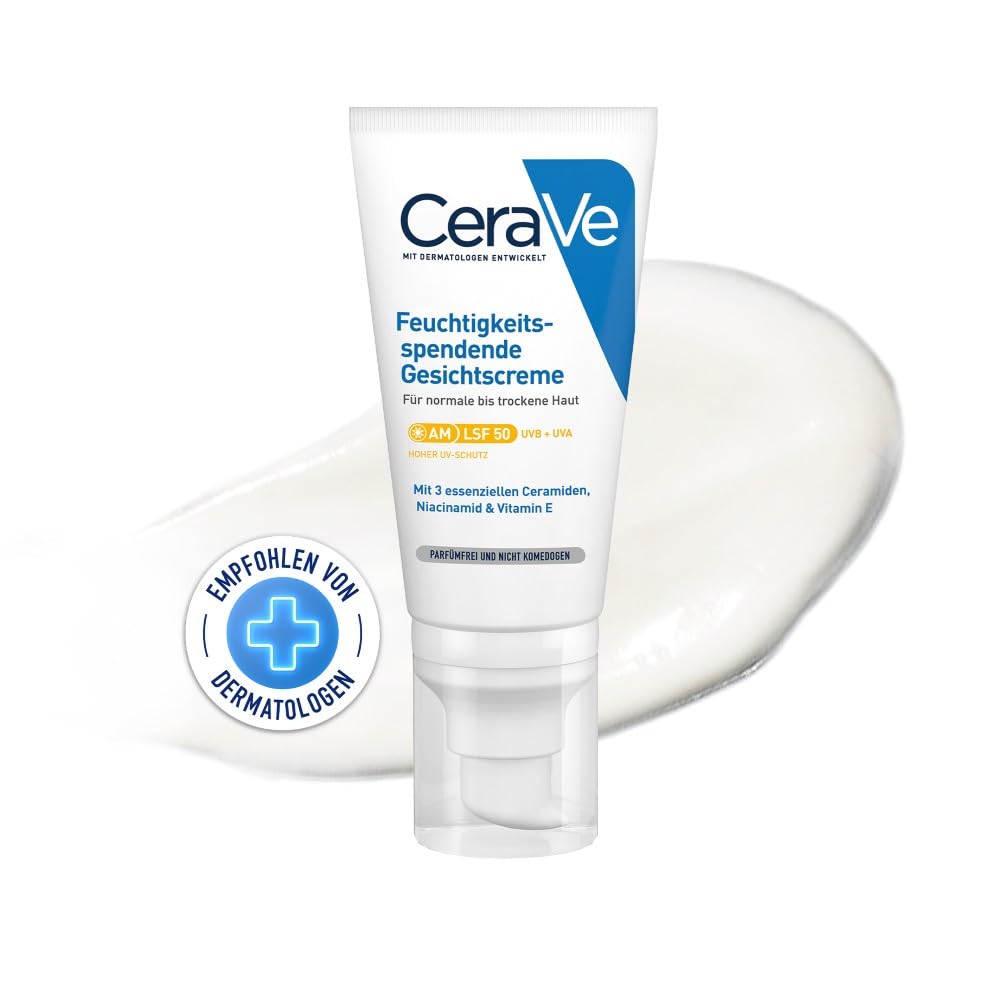 مرطوب کننده صورت CeraVe با SPF 50، کرم مخصوص پوست خشک تا خیلی خشک، کرم روز حاوی هیالورونیک اسید و 3 سرامید ضروری، 52 میلی لیتر (1 بسته)