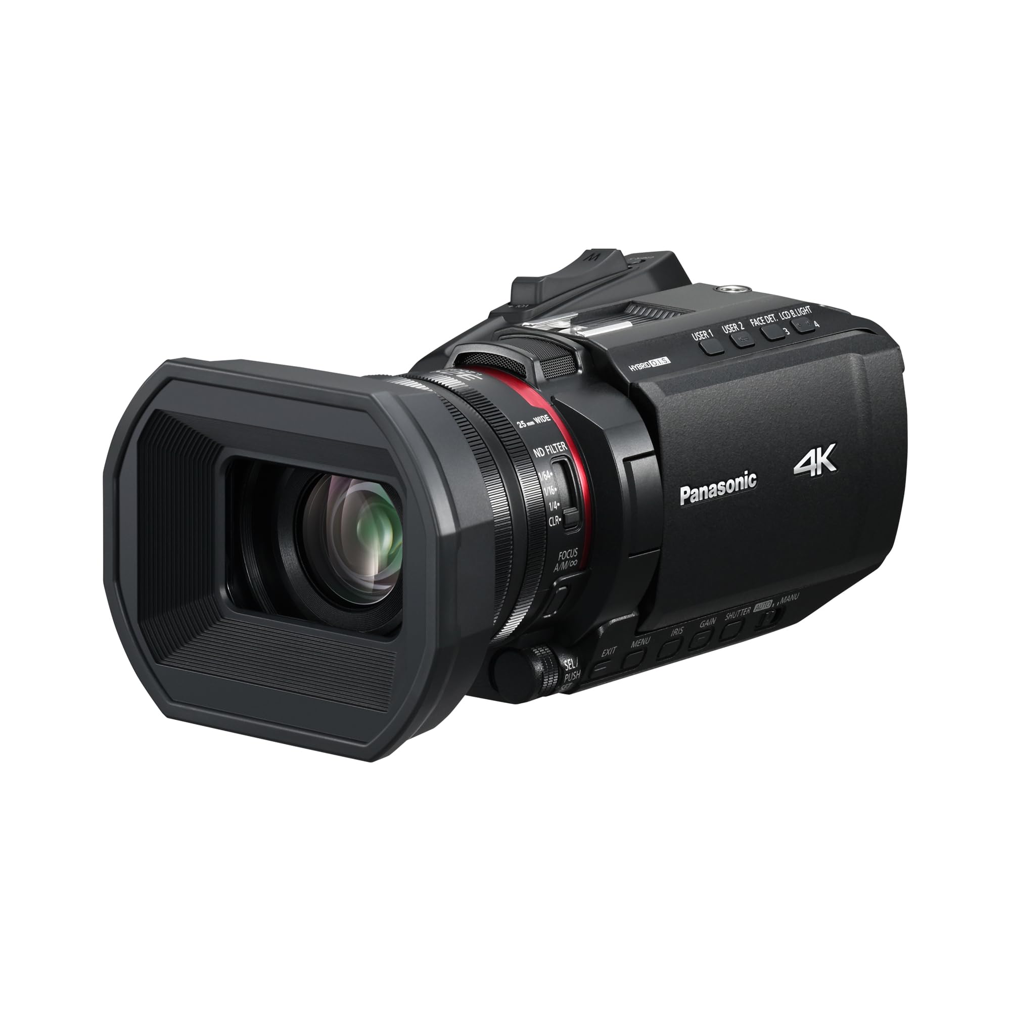 دوربین فیلمبرداری Panasonic HC-X1200E 4K 60p به سبک پالم استایل با لنز واید ۲۵ میلی‌متری، زوم اپتیکال ۲۴ برابر، لرزشگیر اپتیکال هیبریدی ۵ محوره، USB PD، مشکی