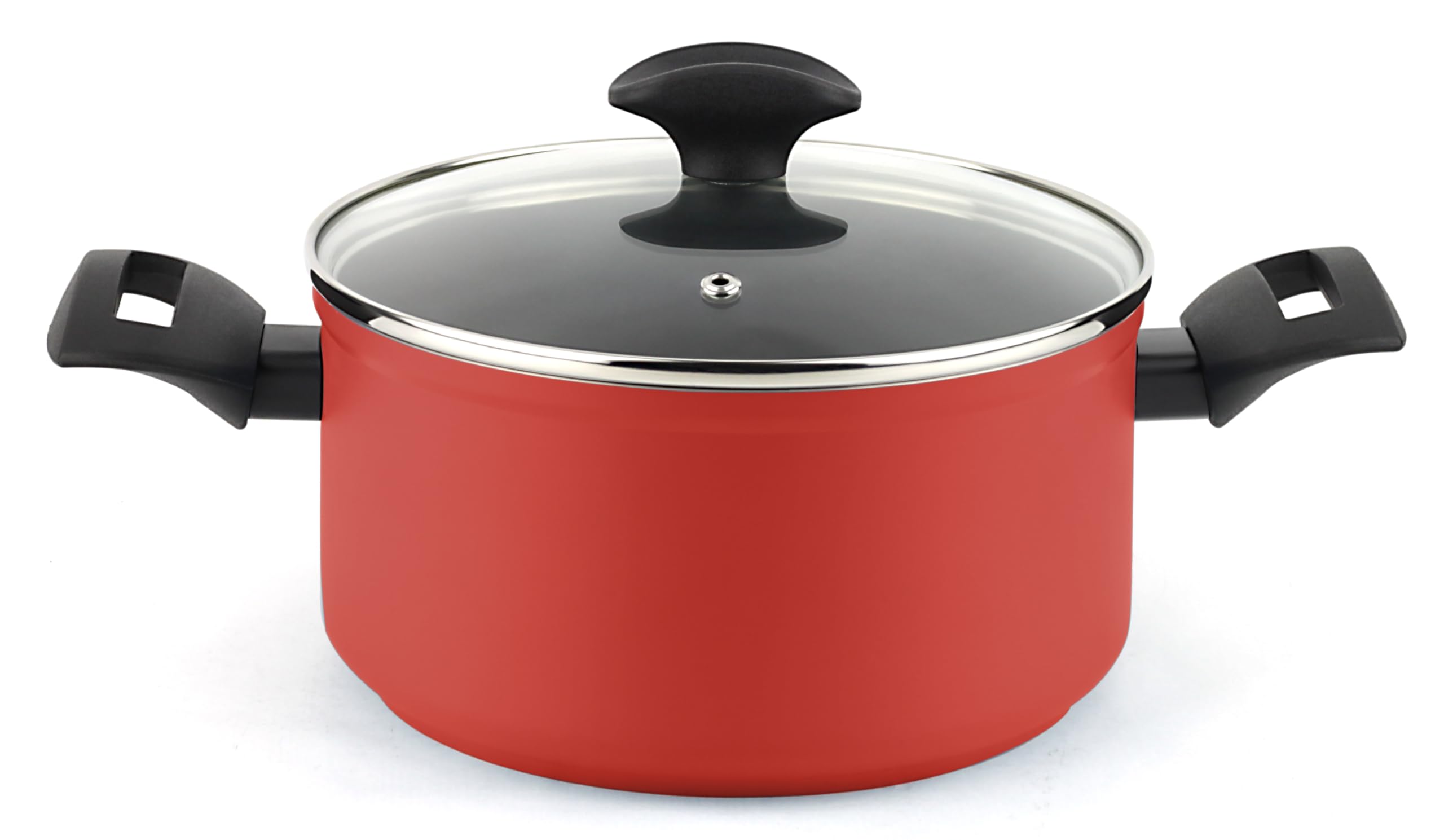 قابلمه القایی فاگور اسپانیا ماکسیما ۲۴ سانتی‌متر، درب شیشه‌ای، آلومینیوم فورج شده، ضخامت ۴ میلی‌متر، پوشش نچسب XYLAN PLUS سازگار با محیط زیست بدون PFOA، مناسب برای همه اجاق گازها، سرامیک شیشه‌ای، گازی، قرمز