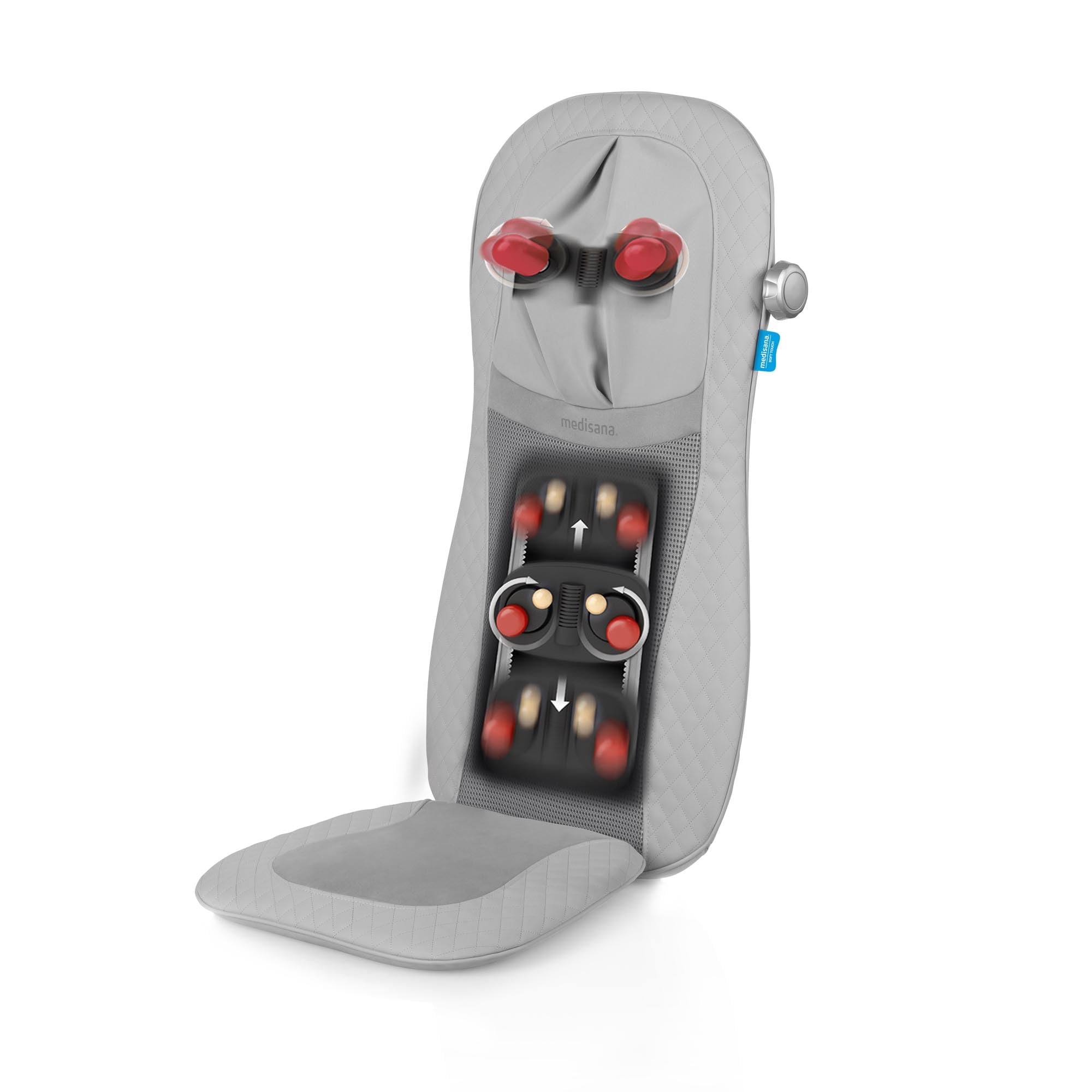 پد ماساژ ژل شیاتسو مدیسانا MCG 810، ماساژور با عملکرد حرارتی، 3 سطح شدت، 3 منطقه ماساژ قابل انتخاب، مراقبت آسان، پد صندلی ماساژ برای ماساژ گردن و کمر، ماساژ شیاتسو خاکستری و ویبره