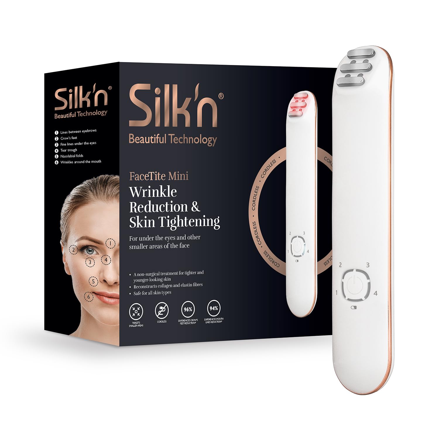 دستگاه جوانسازی و رفع چین و چروک سیلکن هلند  Silk'n FaceTite Mini خطوط ریز صورت را کاهش می دهد ایده آل برای اطراف چشم، دهان و بین ابروها