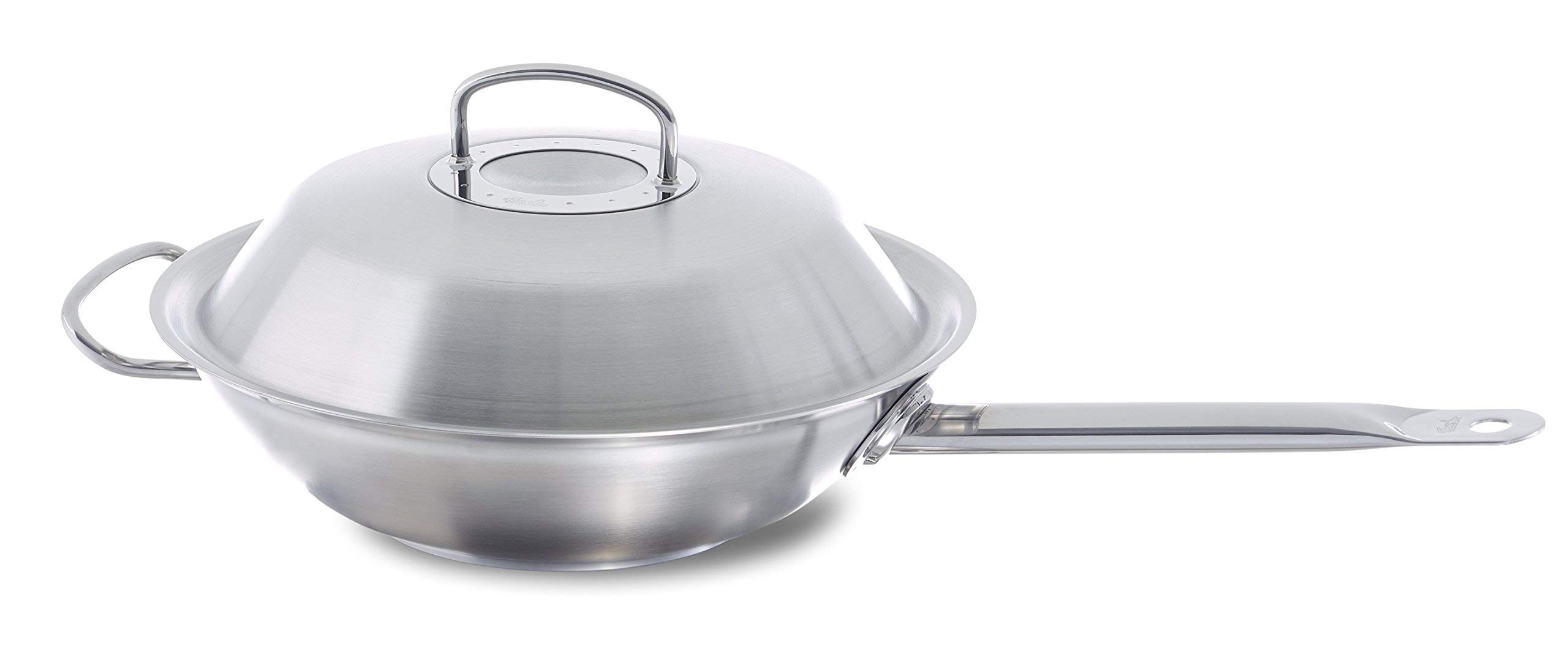 ماهیتابه ووک فیسلر آلمان Fissler Original-Profi Collection / Wok فولاد ضد زنگ (Ø 30 سانتی متر) دسته ووک بدون روکش، تابه آسیایی با درب فلزی، همه انواع اجاق گاز - از جمله القایی