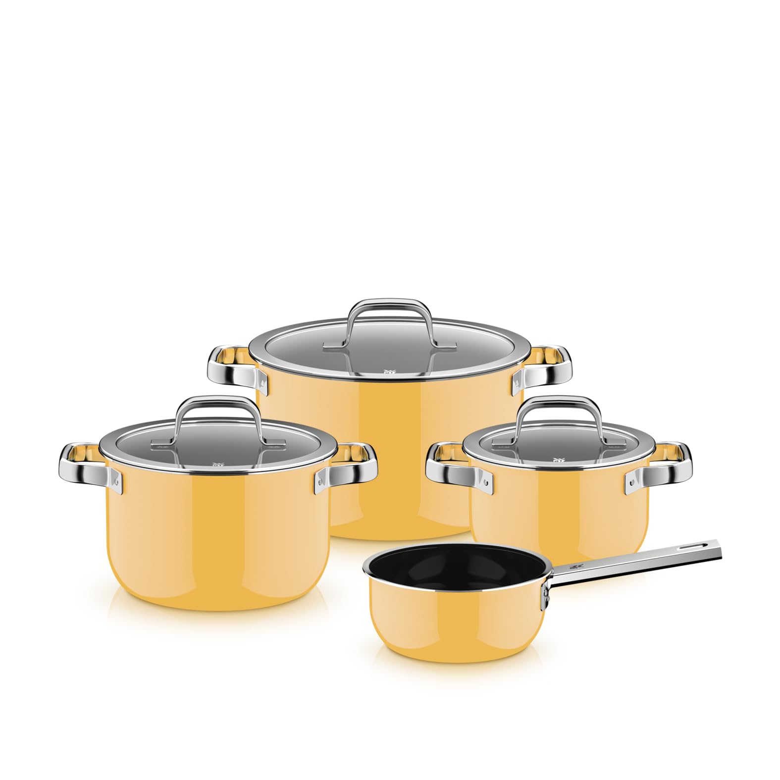 WMF Fusiontec Mineral Pro، سرویس قابلمه ۴ تکه، جنس بادوام، ضد خش، سازگار با اجاق القایی، مناسب برای انواع اجاق گاز، ساخت آلمان، رنگ زرد انبه، ۰۵۱۹۰۸۵۲۹۰